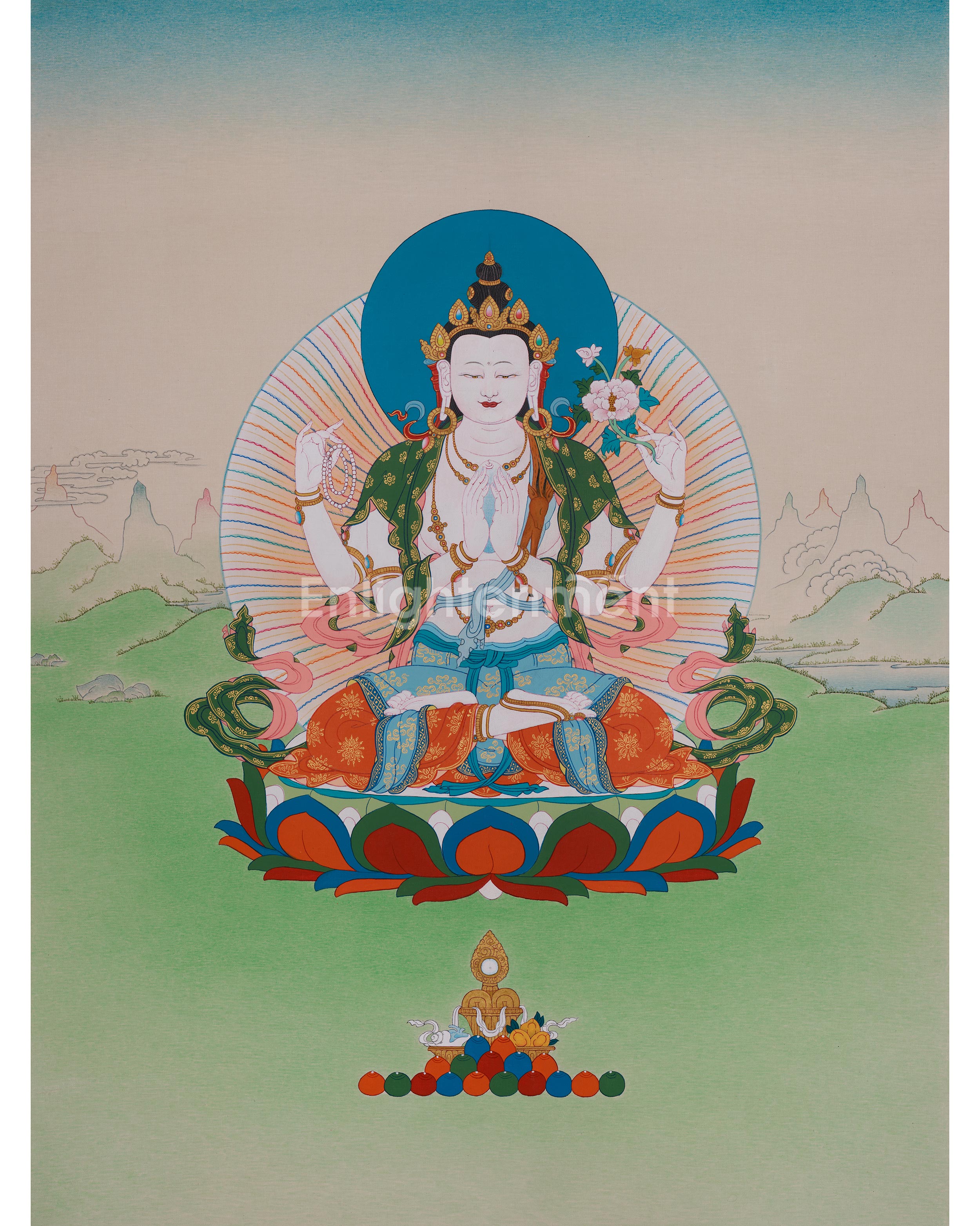 Buddhist Four-Armed Chenrezig Thangka