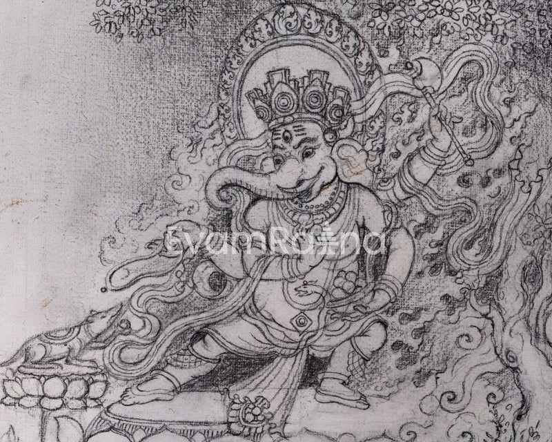 Canvas Drawing Of Ganesha High-Quality Print | Armed Lord Ganesh On Stencil For Wall Decor