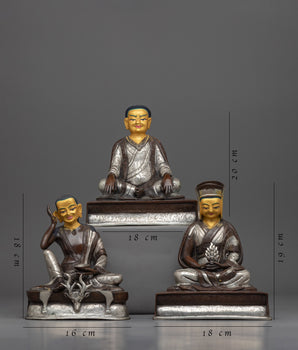 Gold Gilded 3 Buddhist Master Statue Set | Milarepa, Marpha & Gampopa