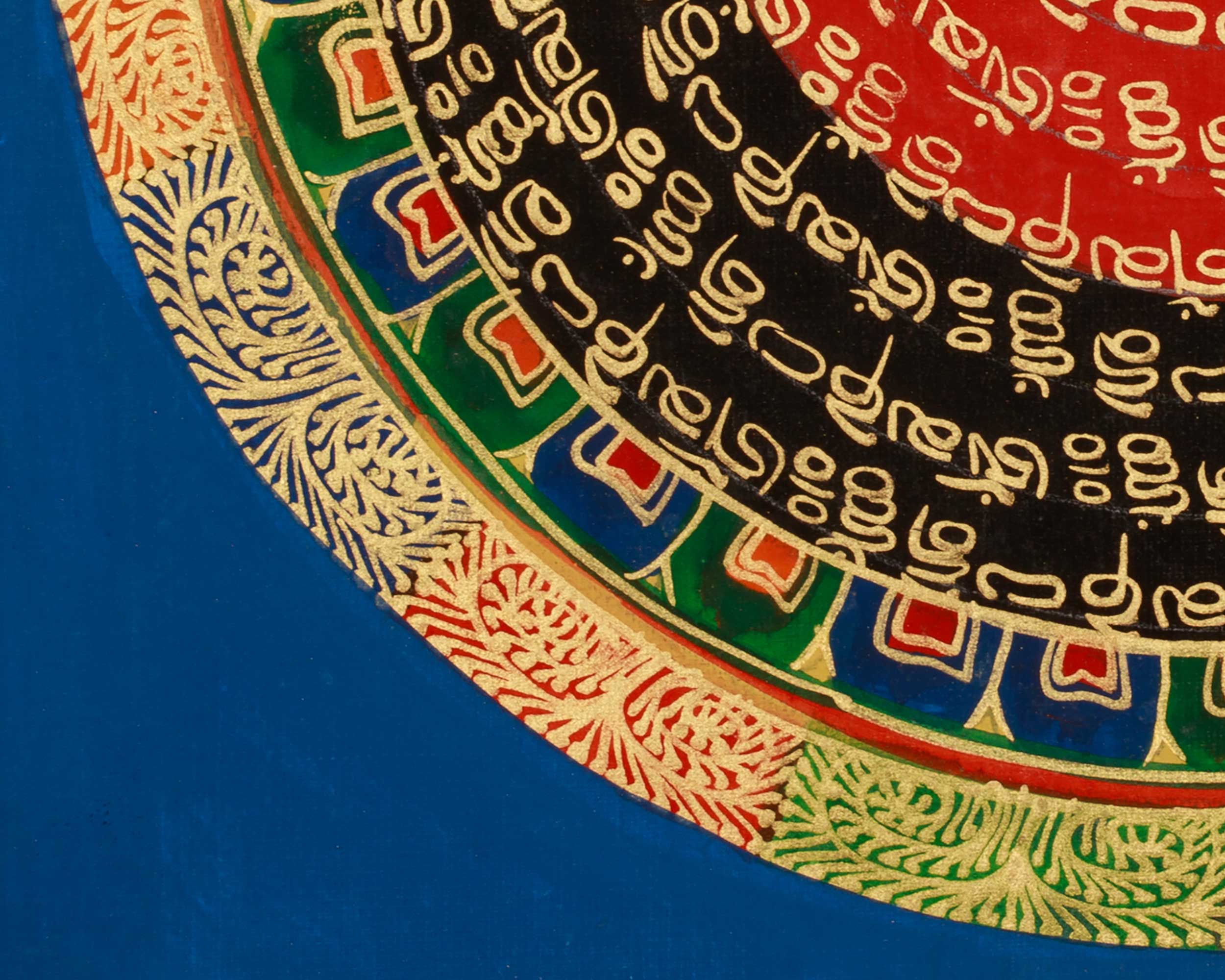 Spiritual Thangka of Mantra Mandala | Hand-Painted Himalayan Buddhist Artwork