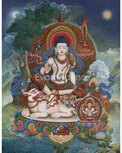 Simhanada Avalokiteshvara Seated On A Roaring Lion Print