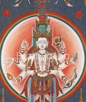 Lord Of All Realms Lokeshwor Thangka Print | Tibetan Print Of Lokesvara For Spiritual Room Decoration