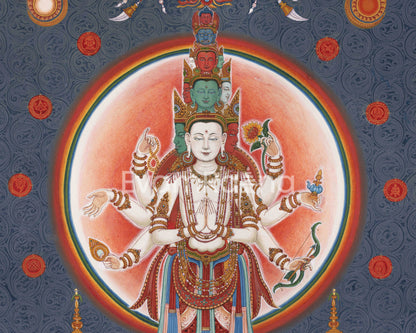 Lord Of All Realms Lokeshwor Thangka Print | Tibetan Print Of Lokesvara For Spiritual Room Decoration