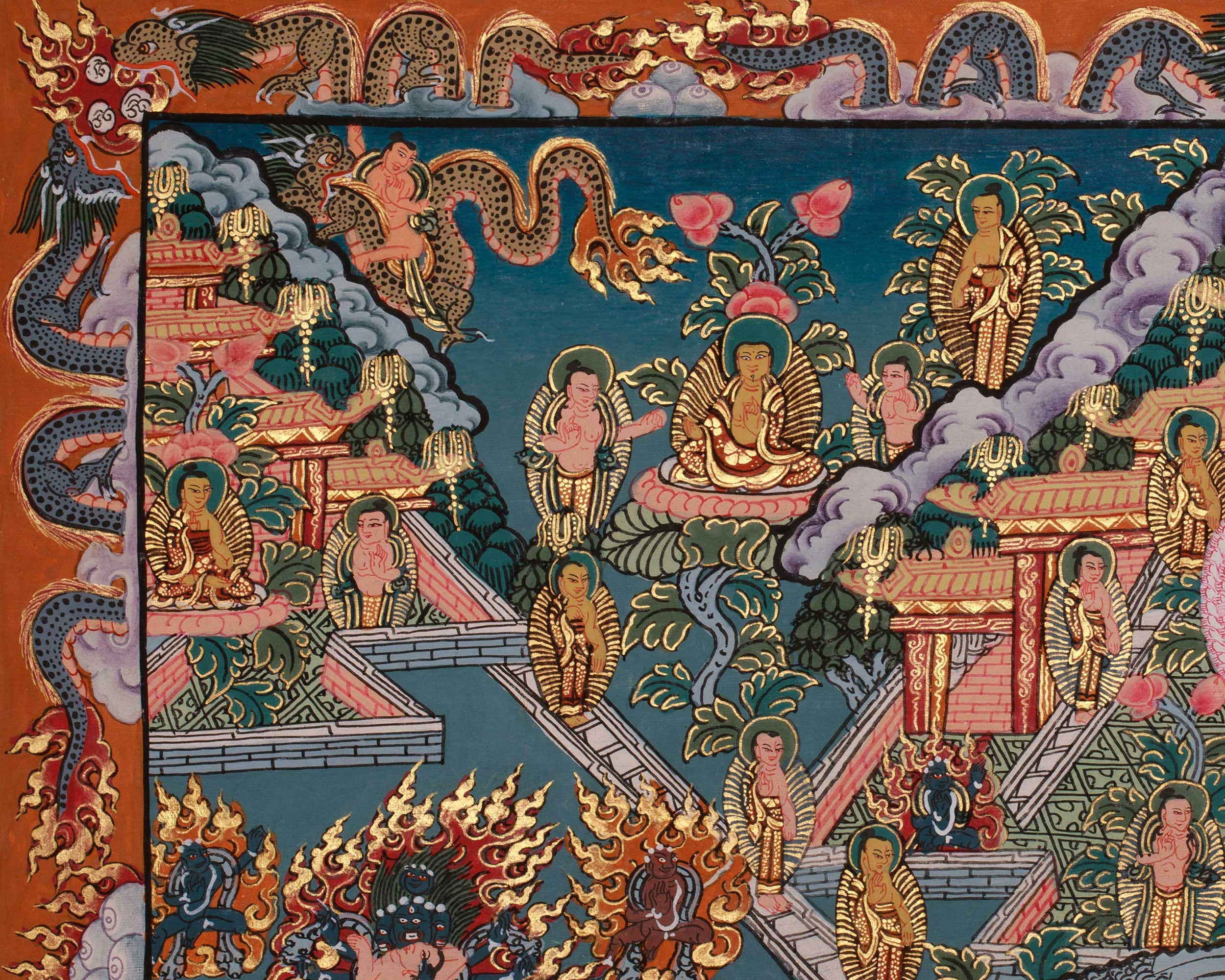 Sacred Mandala Artwork | Hand Painted Buddhist Thangka | Home Decor