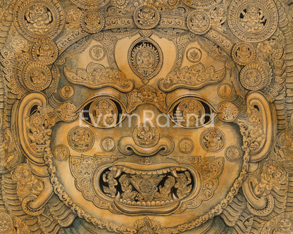 Head Of Bhairava On A Canvas Art | Thangka Print For Room Decoration, Wall Hanging