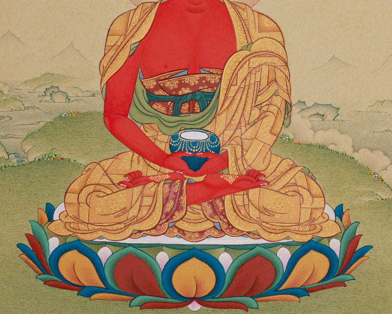 Divine Red Amitabha Buddha Thangka | Lhasa Stone Pigments