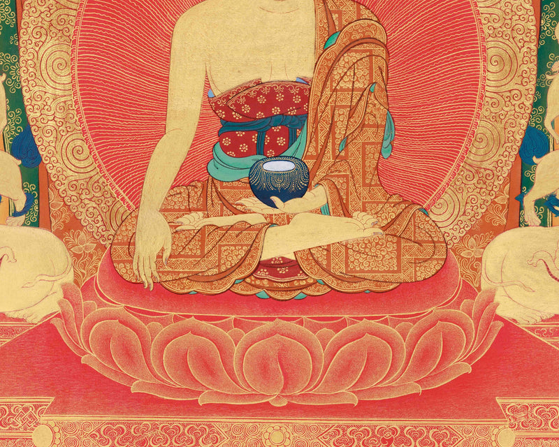 Siddhartha Gautama Buddha Thangka | The Enlightened One in Radiant Golden Splendor