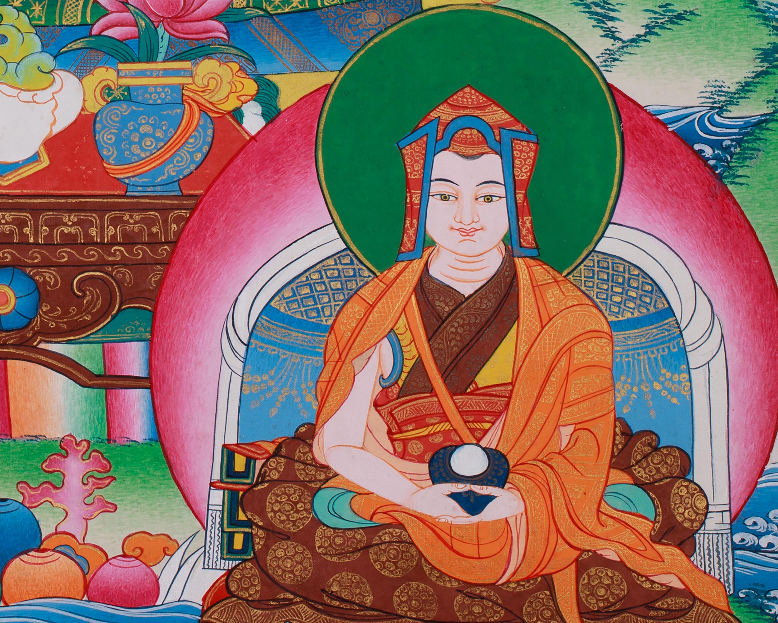 Sacred Thangka of Guru Marpha with Milarepa & Gampopa | Great Buddhist Masters