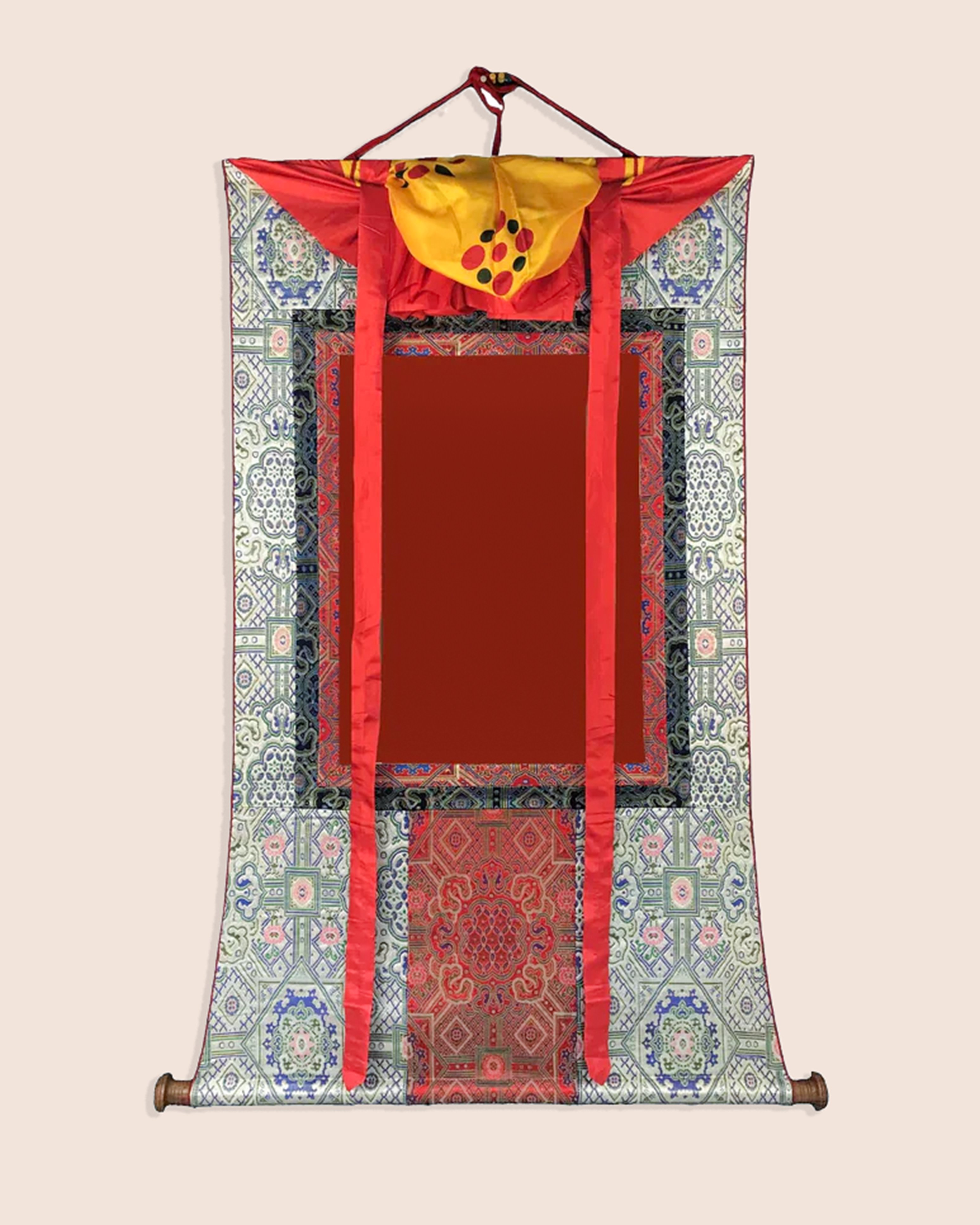 Traditional White and Red Khadi Silk Brocade