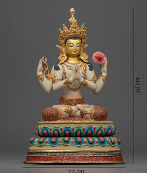 Chenrezig Lord of Love Statue | 24k Gold Gilded & Detailed Acrylic Paintings