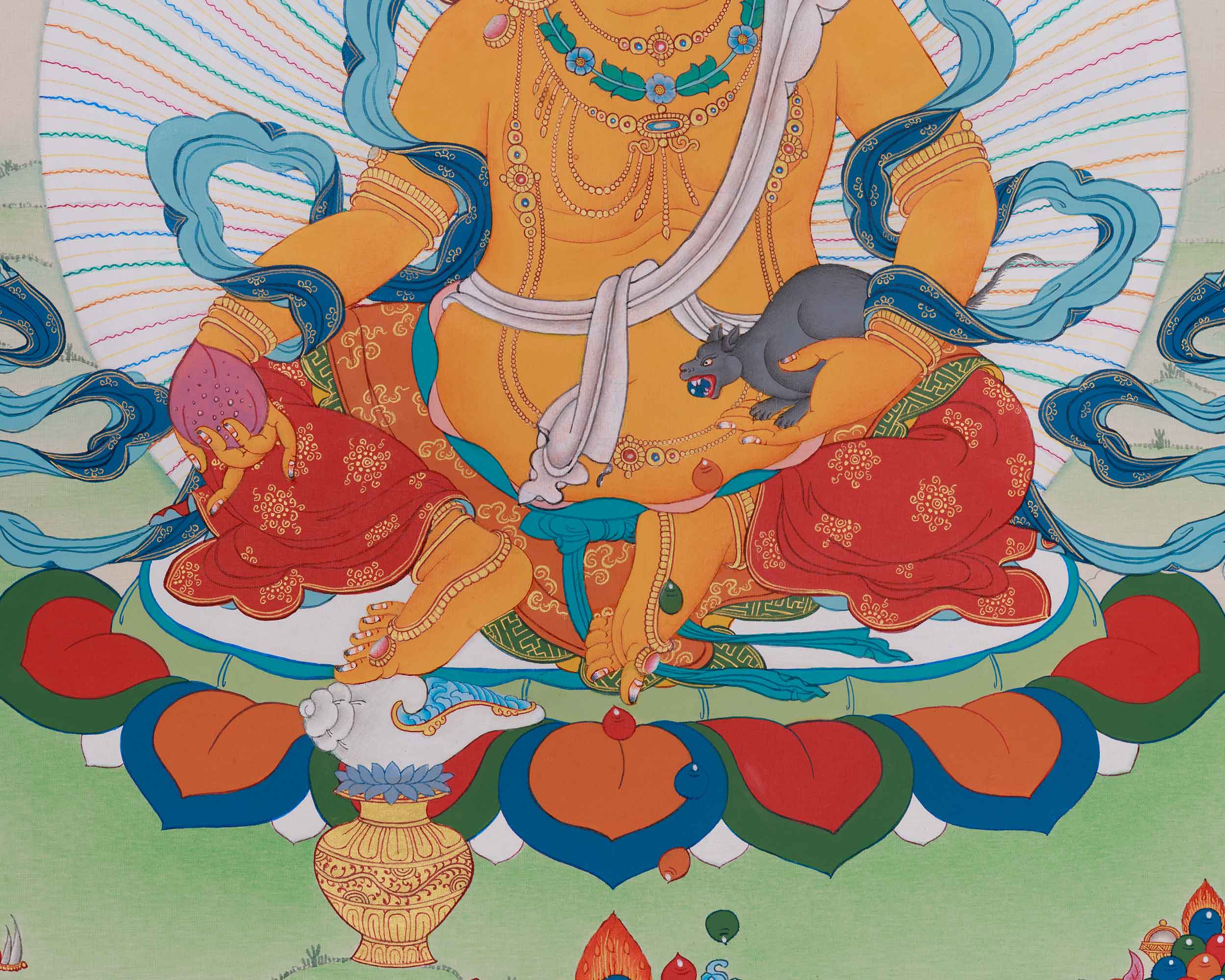 Prosperity Deity Dzambhala Thangka | The Embodiment of Wealth
