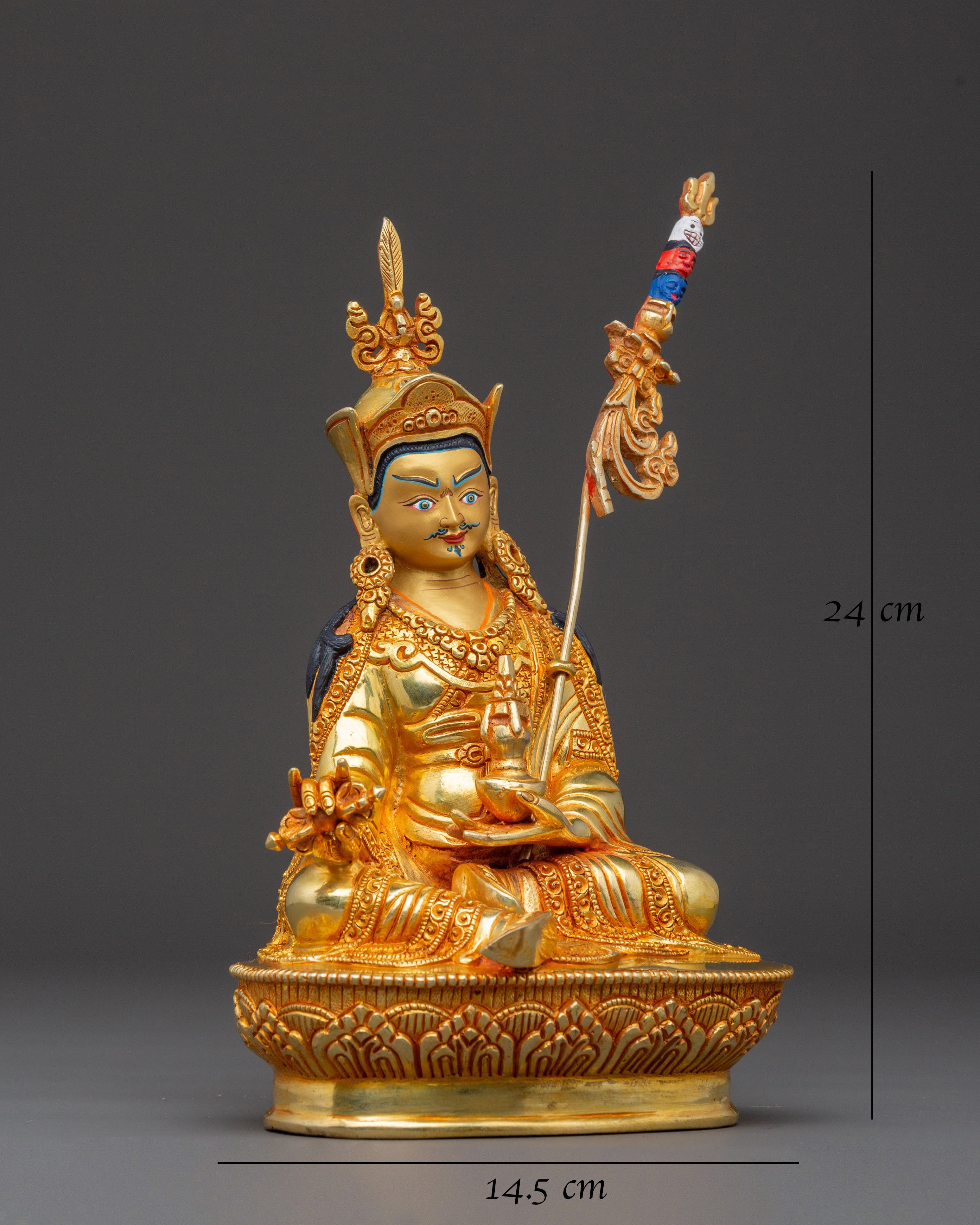 Guru Rinpoche Blessing Statue: 24K Gold Gilded Serenity