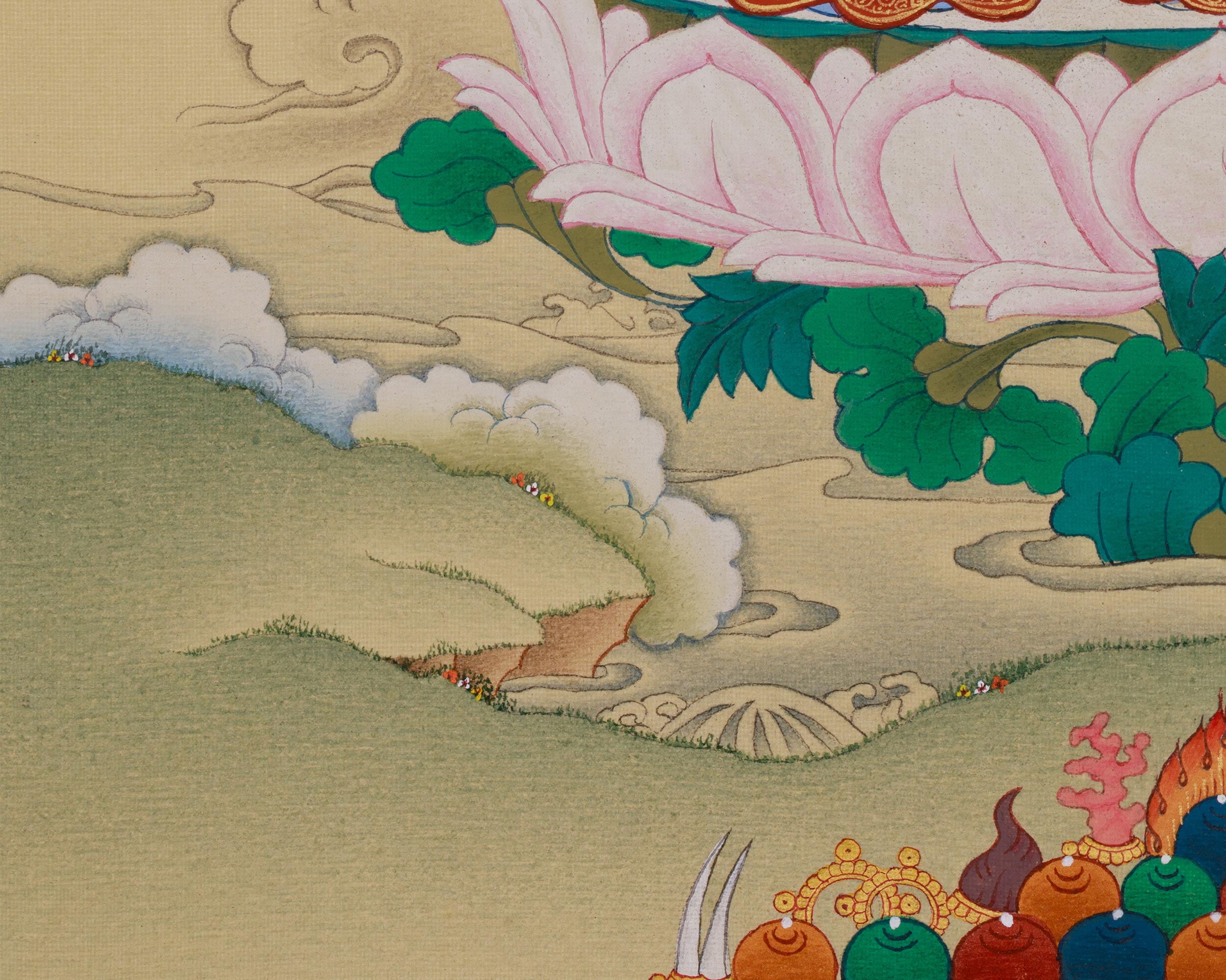 Bodhisattva Chenrezig With Amitabha Buddha Thangka | Compassion and Wisdom Deity