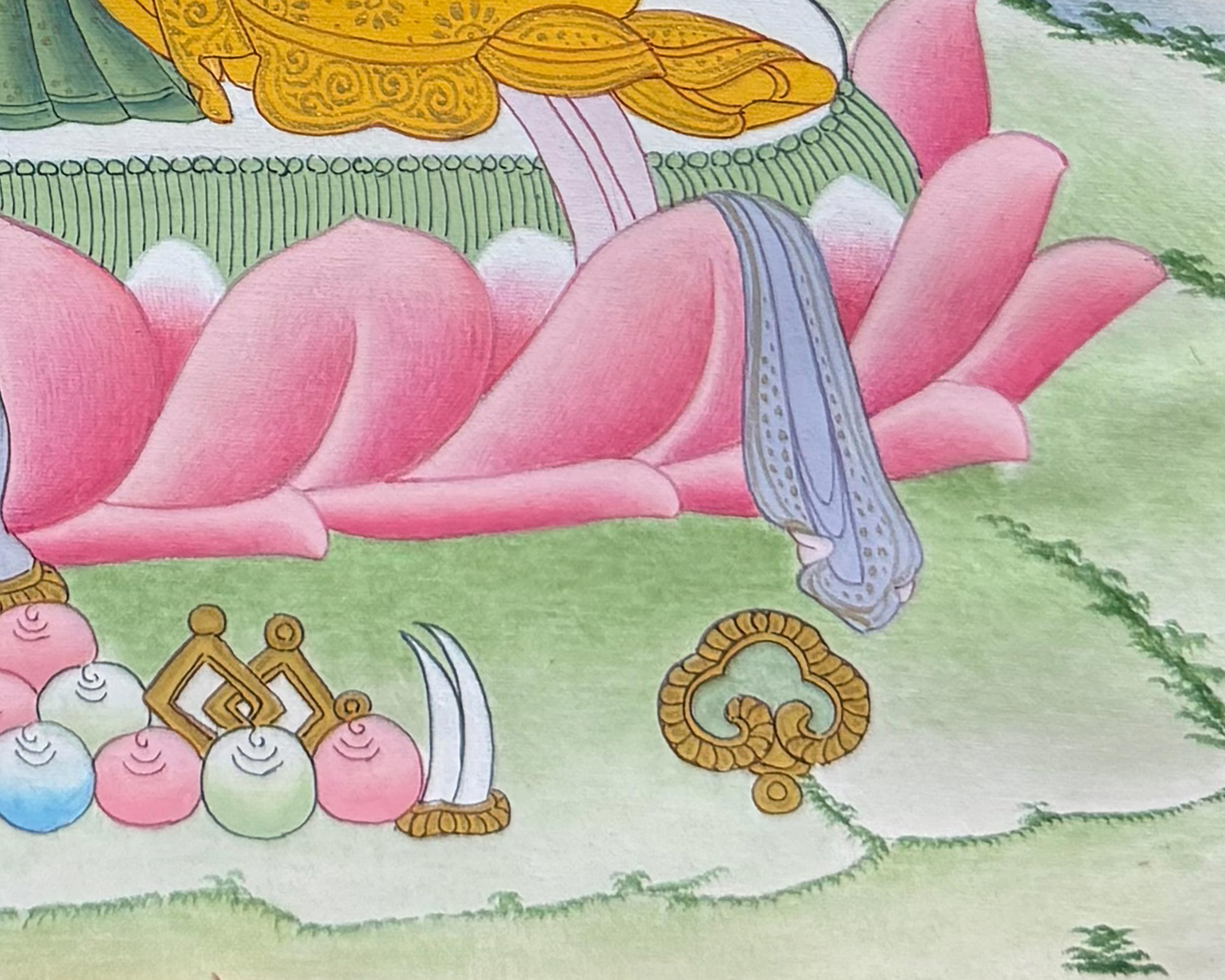 Chenrezig Thangka With Brocade | Embodiment of Universal Love