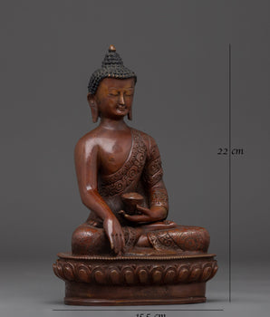 Handcrafted Oxidized Copper Shakyamuni Buddha Statue 