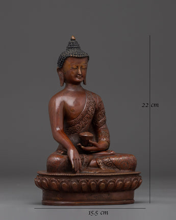 Handcrafted Oxidized Copper Shakyamuni Buddha Statue 