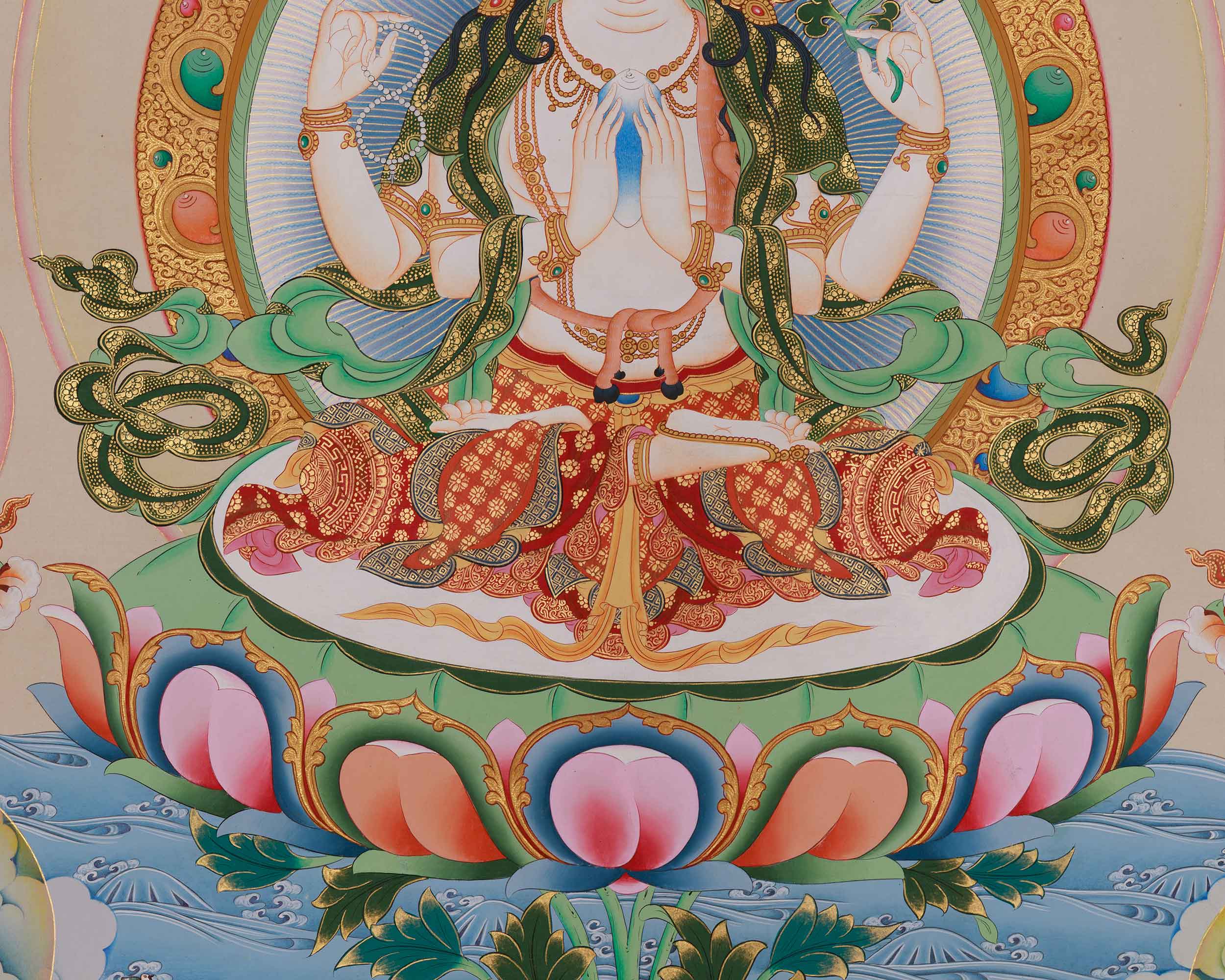 Buddhist Thangka of Bodhisattva Chenrezig | The Embodiment of Compassion