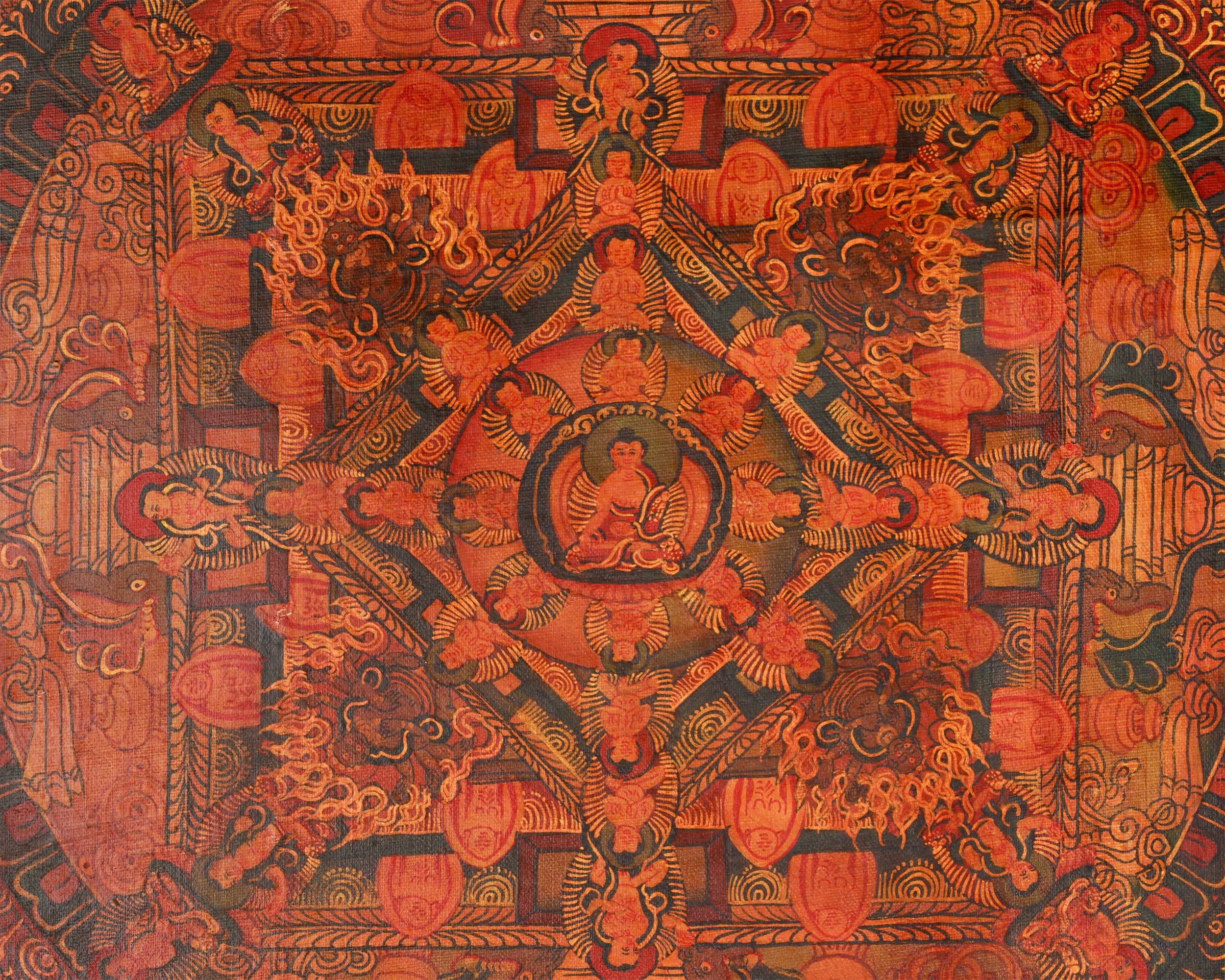 Oil Varnished Vintage Buddha Mandala | Hand-Painted Artwork of Divine Healing