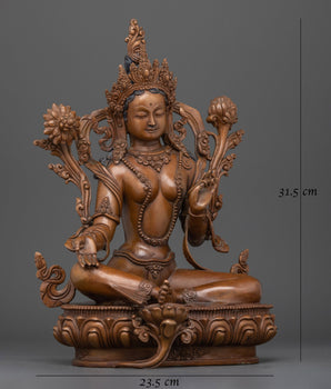 Green Tara Hand-Carved Oxidized Statue | Embodiment of Compassion