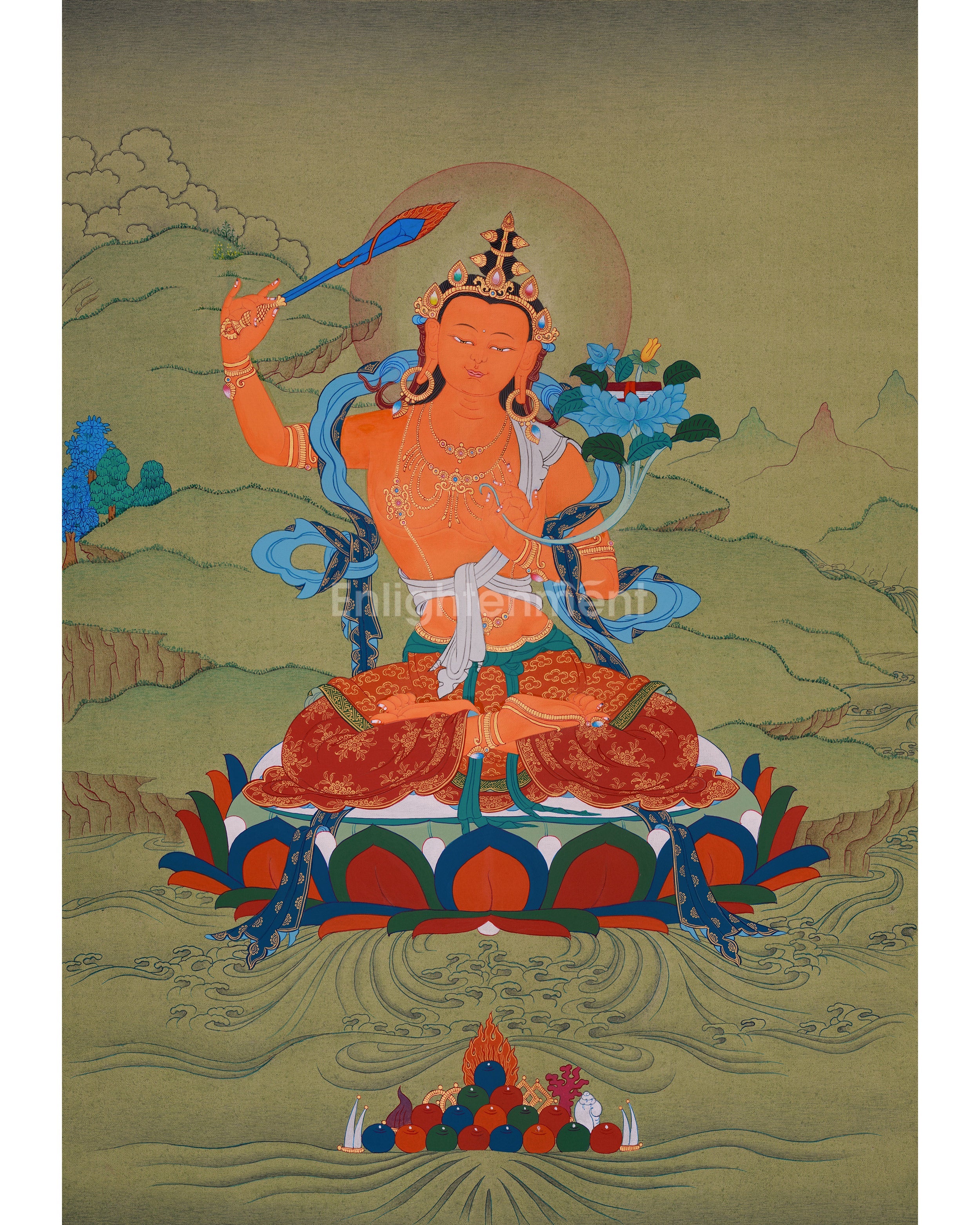 Hand-Painted Manjushri Thangka
