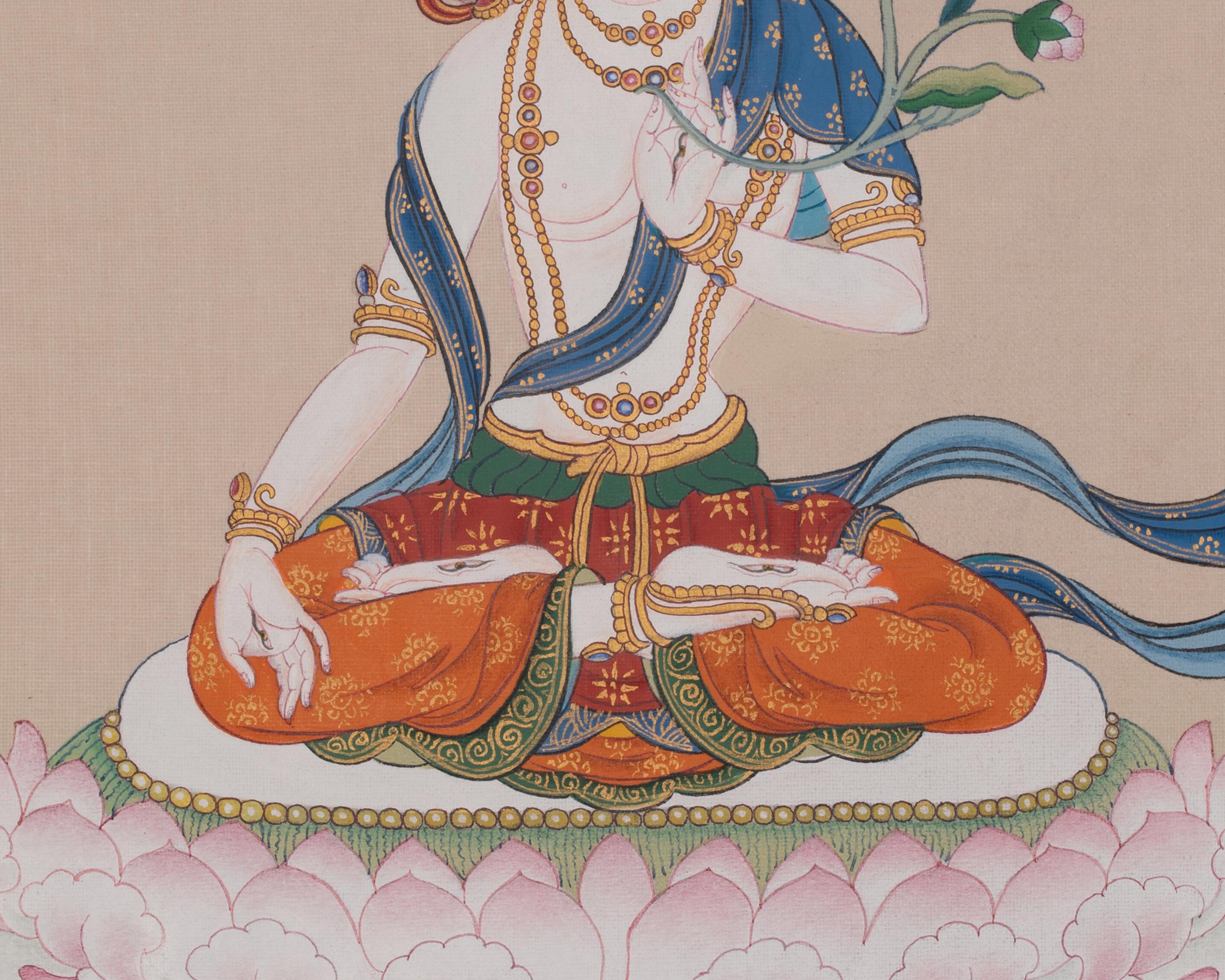 White Tara Compassion Deity Art | Revered Female Buddha in Tibetan Buddhism | Sita Tara