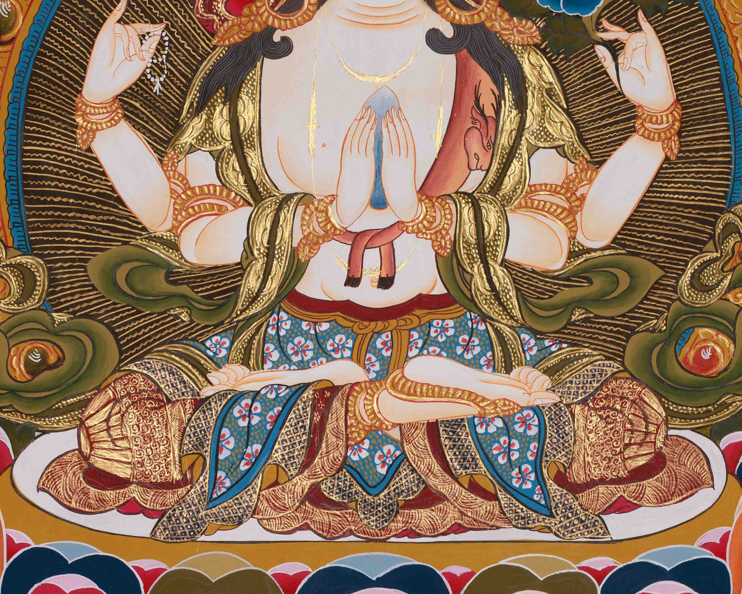 Chenrezig Bodhisattva Art | Hand Painted Avalokiteshvara Compassion Thangka