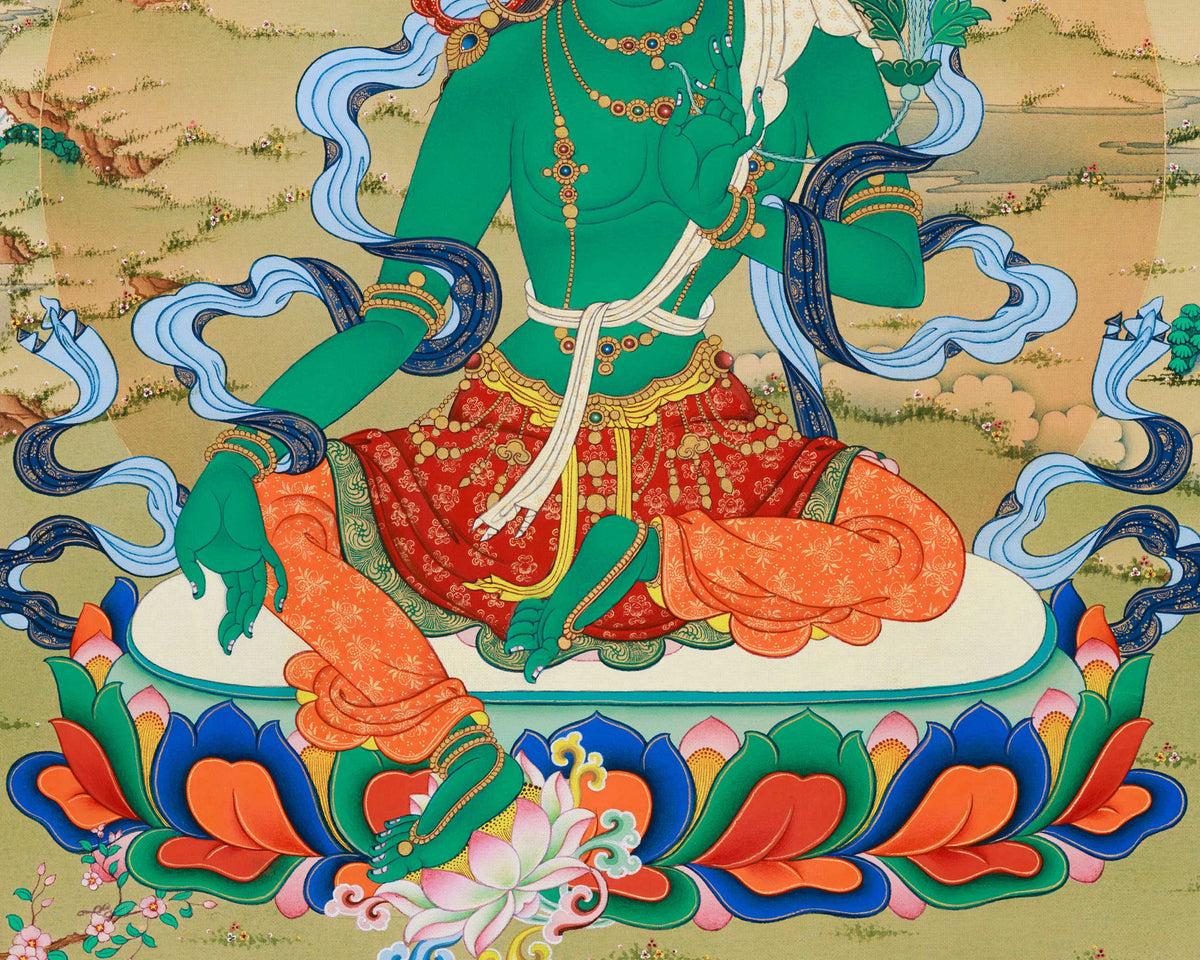 Goddess Green Tara Thangka Print | Guardian of Liberation | Arya Tara For Wall Decoration