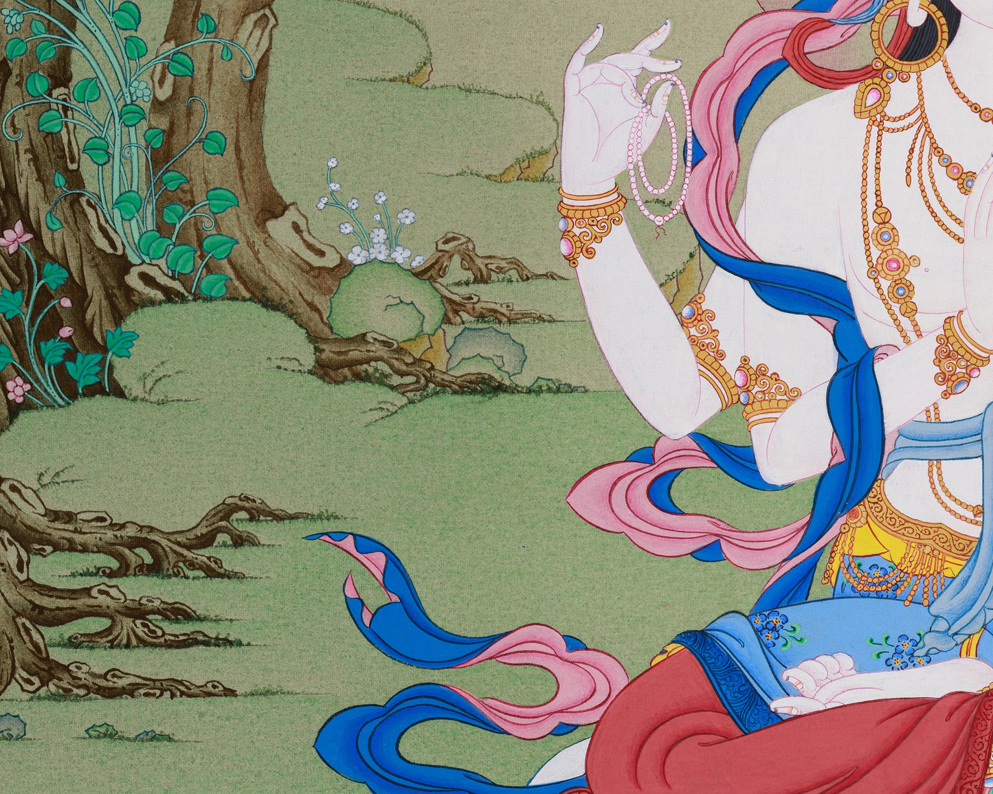 Tibetan Four-Armed Guanyin Bodhisattva Thangka | Compassion and Wisdom