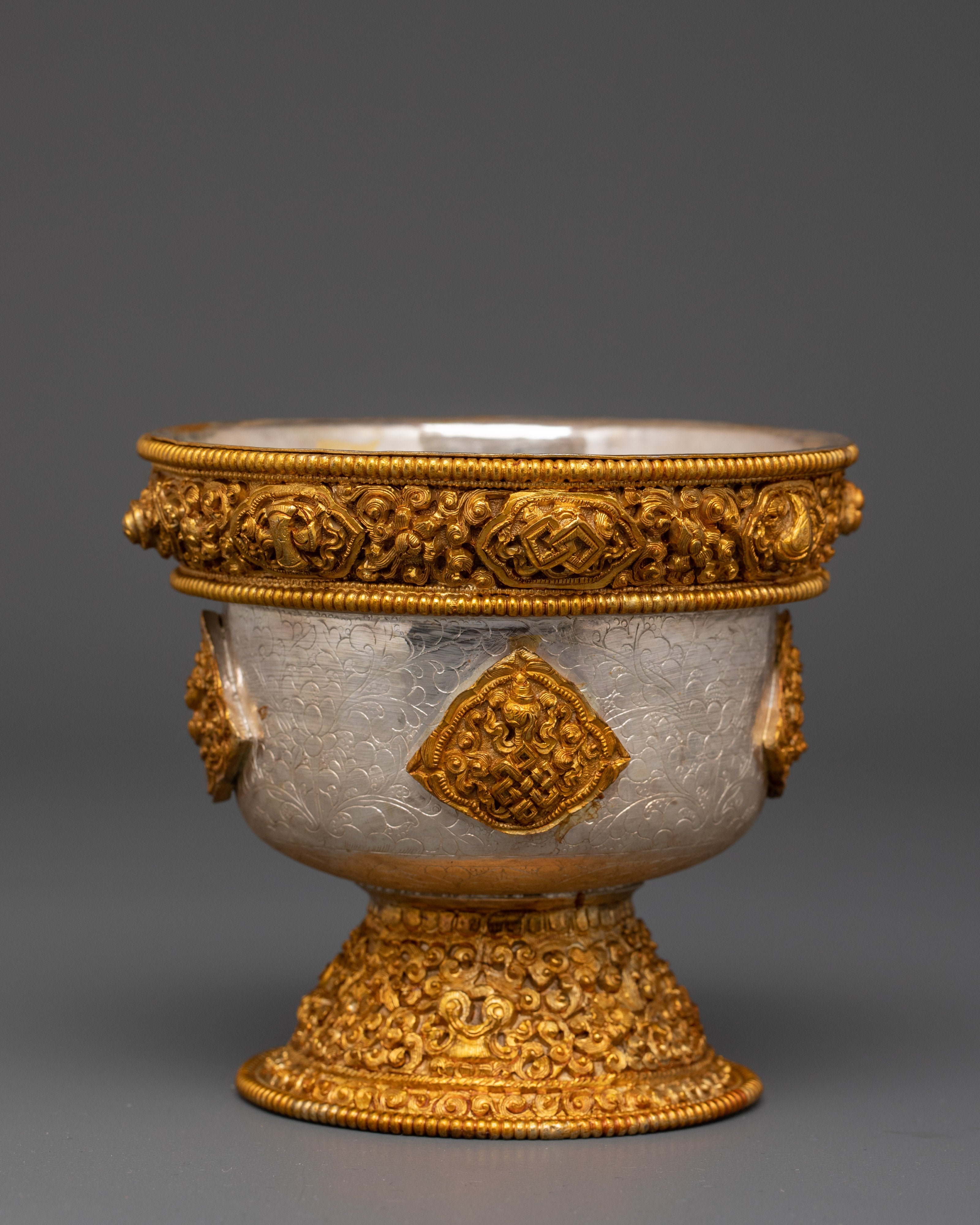 Handcrafted Buddhist Silver Offering Bowl Set for Altar Rituals & Meditation Practices