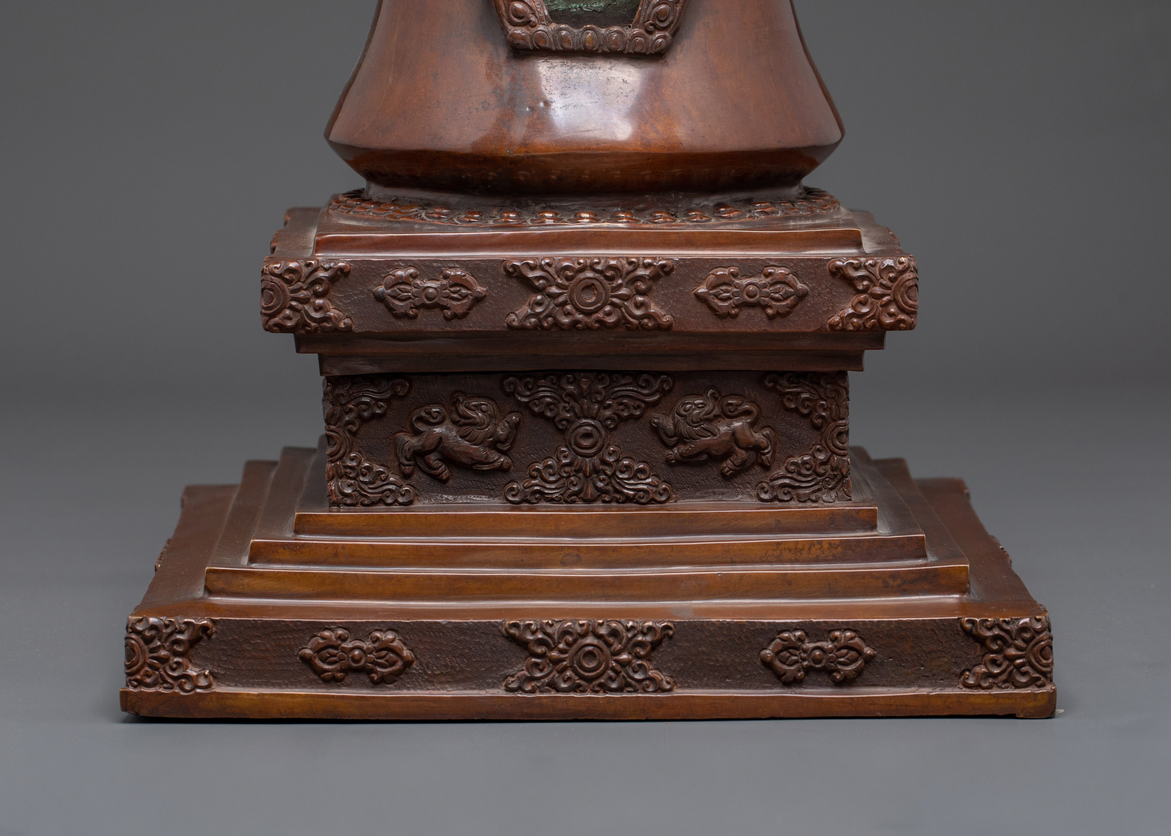Handcrafted Copper Buddhist Stupa | Tibetan Oxidized Relic for Spiritual Practice