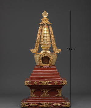 Gilded Tibetan Buddhist Stupa | Red and Gold Shrine Artifact for Temple