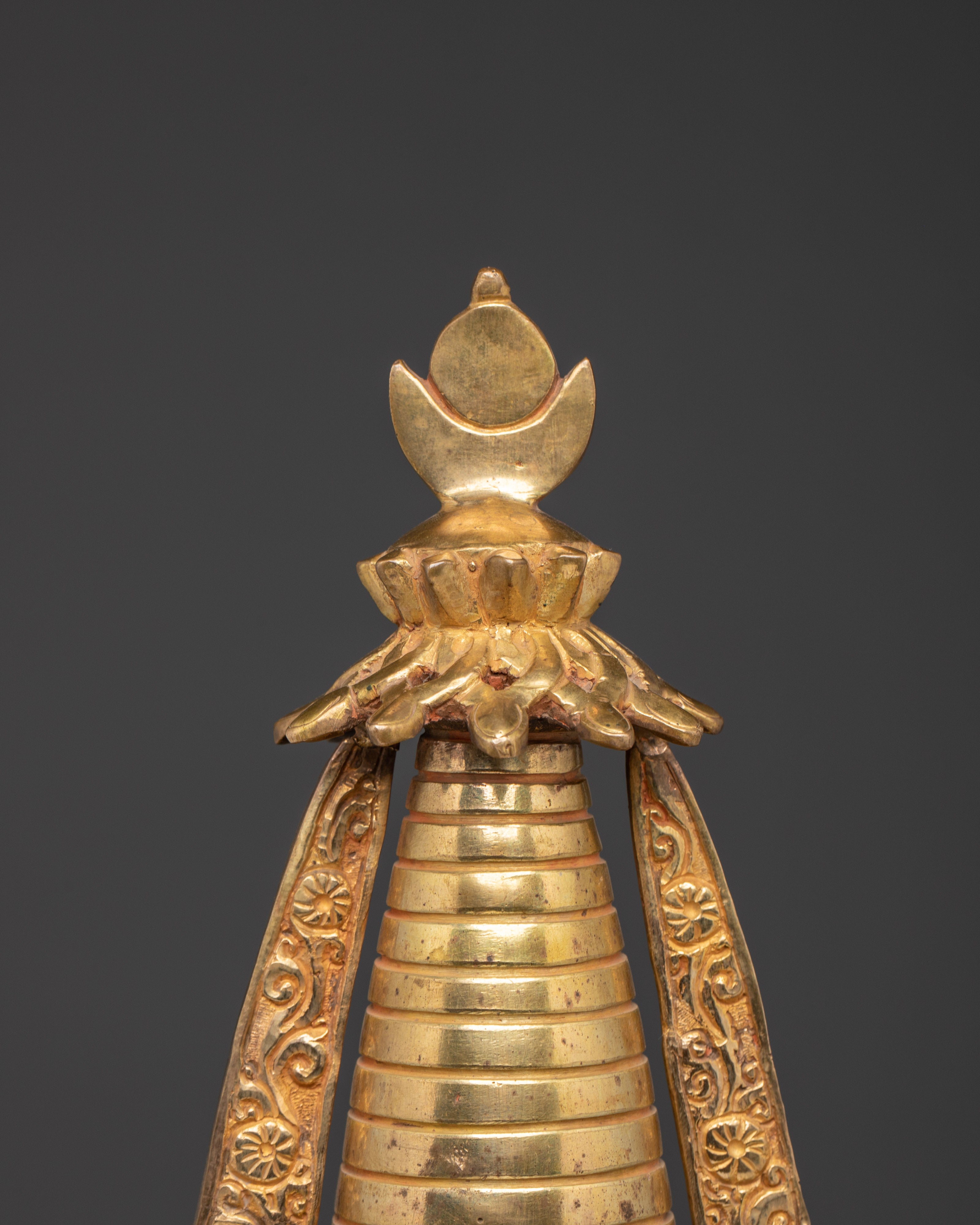 Gilded Tibetan Buddhist Stupa | Red and Gold Shrine Artifact for Temple