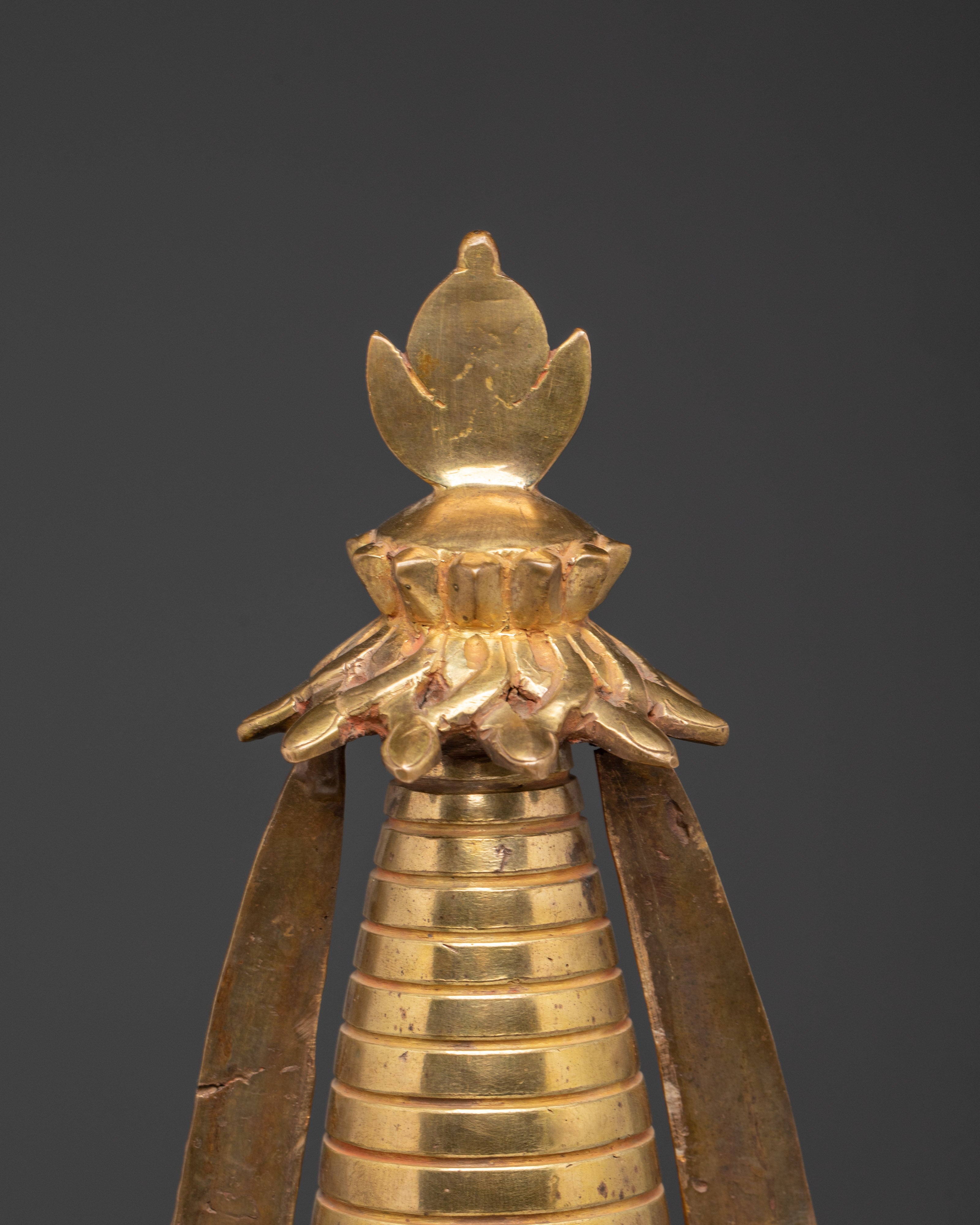 Gilded Tibetan Buddhist Stupa | Red and Gold Shrine Artifact for Temple
