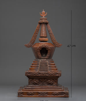 Oxidized Copper Tibetan Stupa | Handmade Buddhist Ritual Sculpture for Shrine