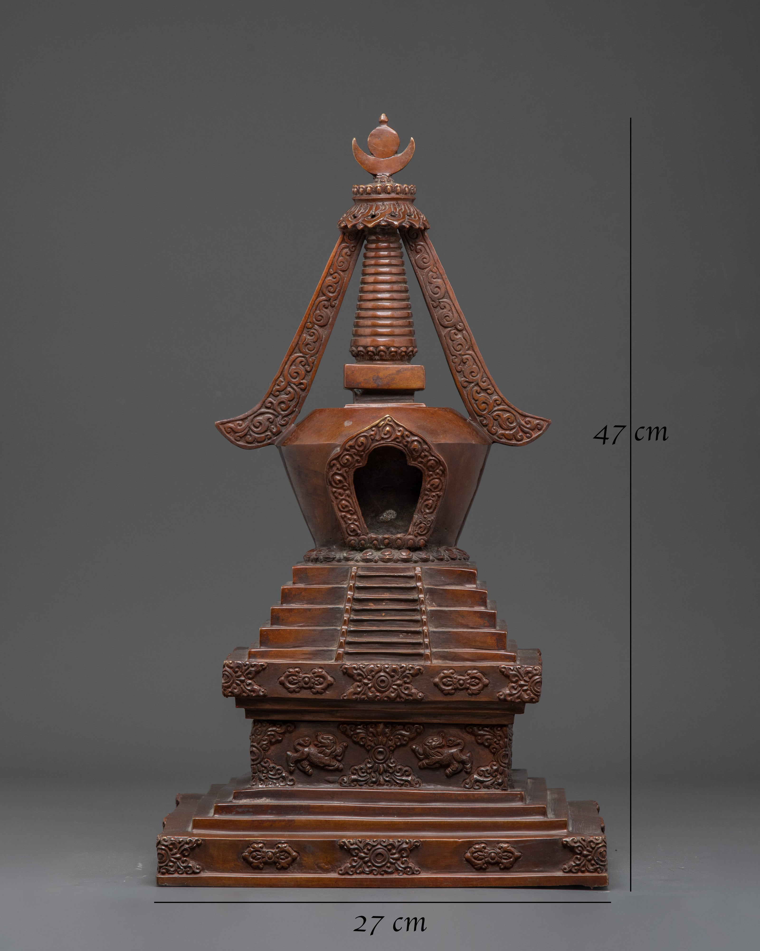 Oxidized Copper Tibetan Stupa | Handmade Buddhist Ritual Sculpture for Shrine