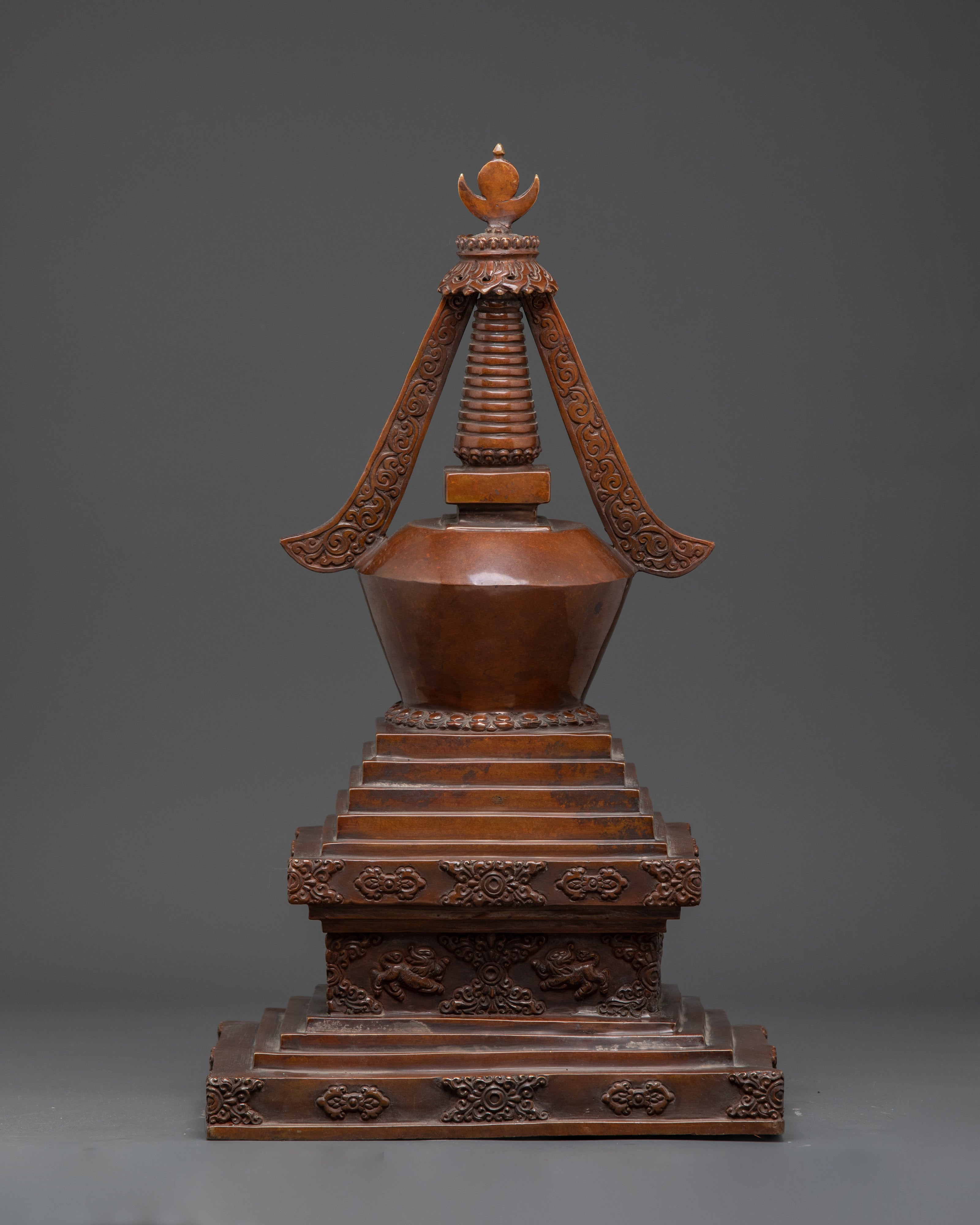 Oxidized Copper Tibetan Stupa | Handmade Buddhist Ritual Sculpture for Shrine