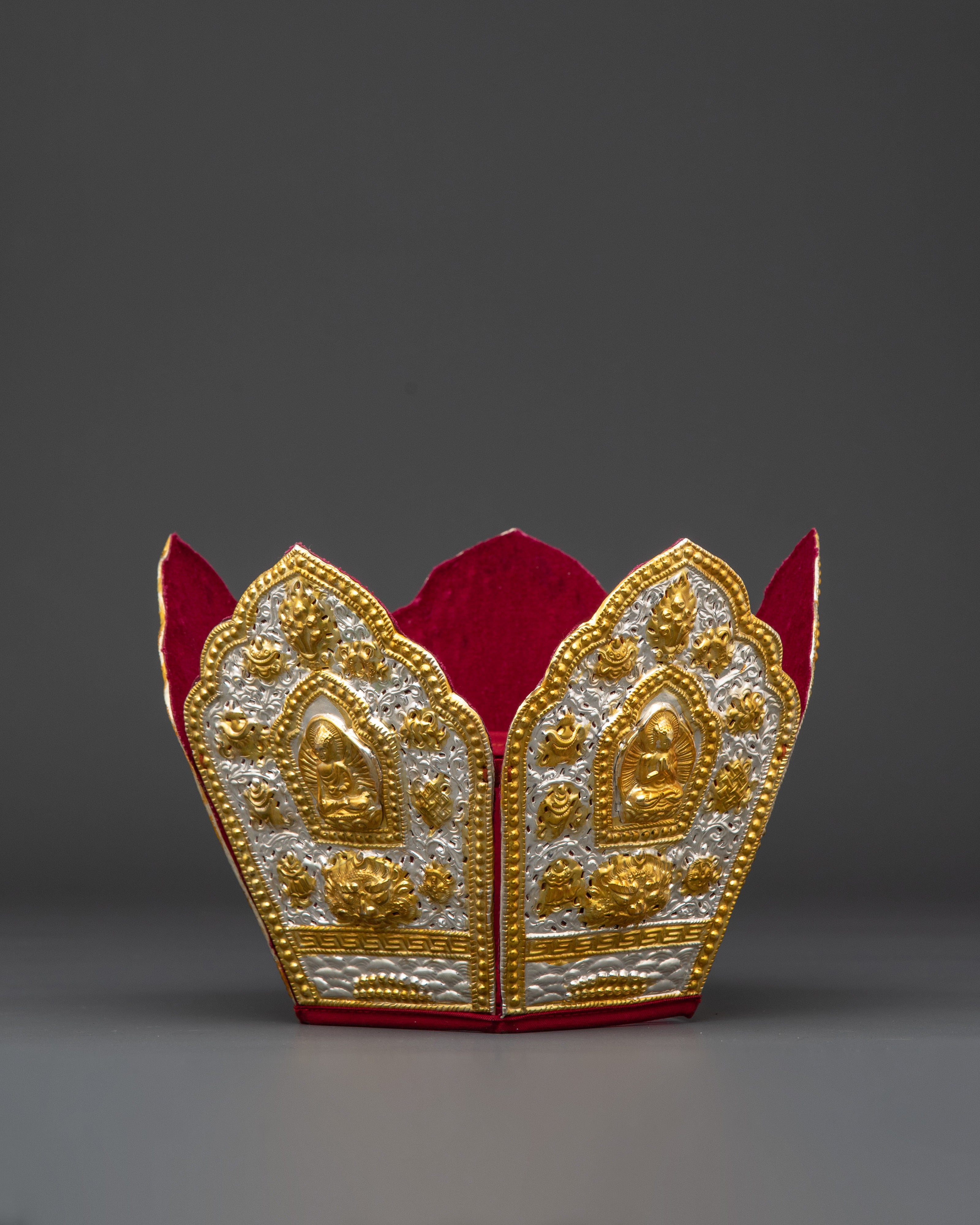 Tibetan Rig Nga Crown | Five-Buddha Gold & Silver Plated Ritual Headdress