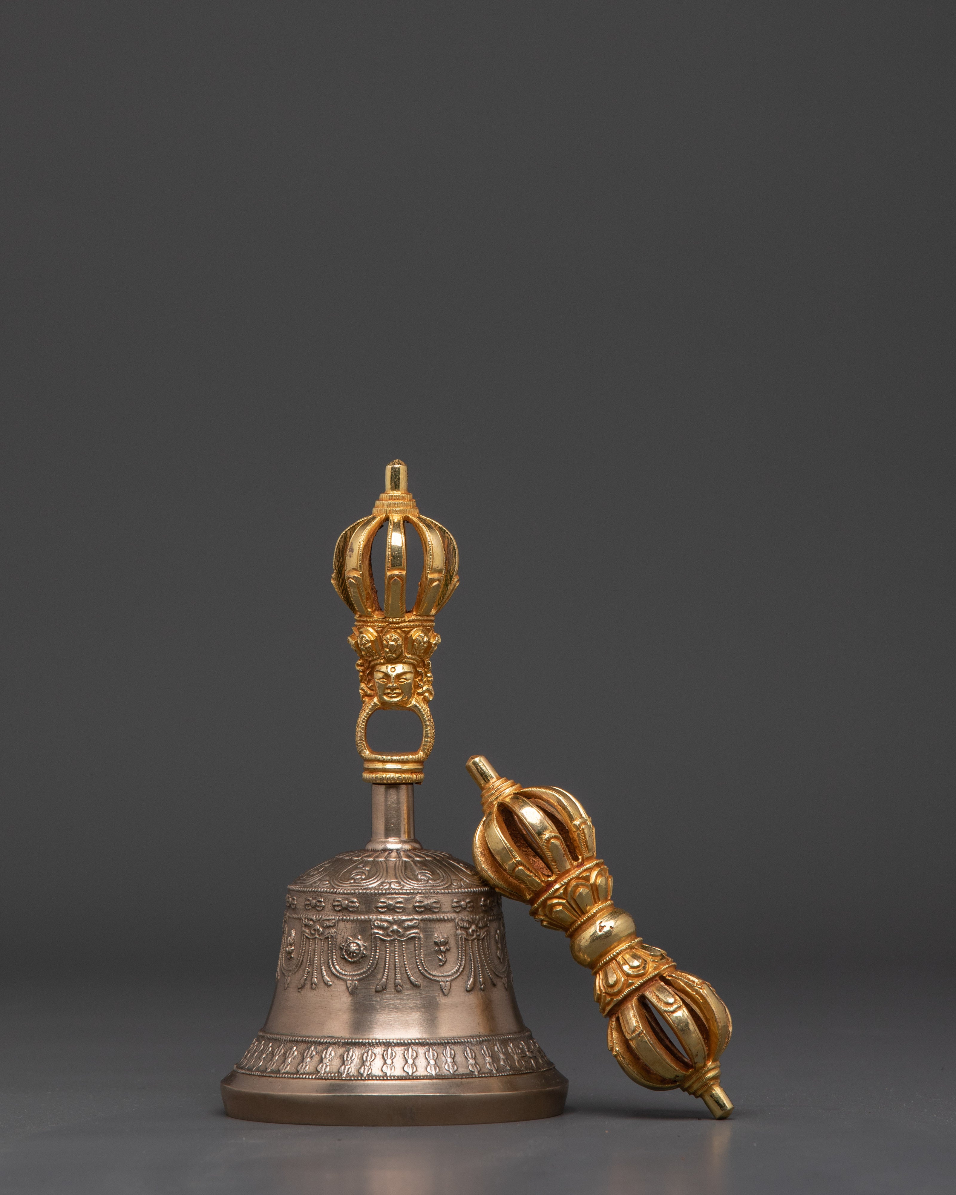 Brass Vajra and Bell for Ritual Ceremonies | Tibetan Buddhist Bell and Vajra