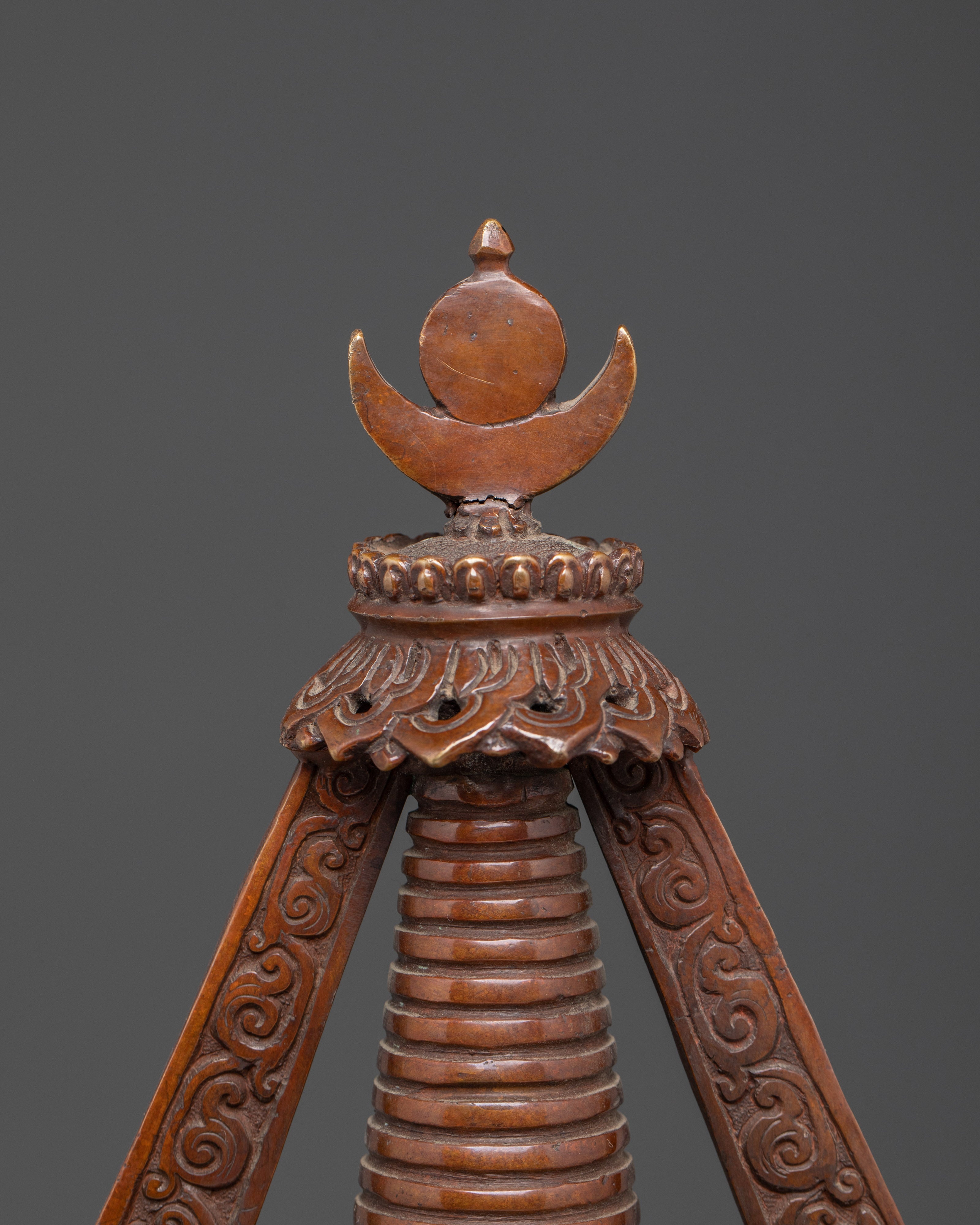 Oxidized Copper Tibetan Stupa | Handmade Buddhist Ritual Sculpture for Shrine