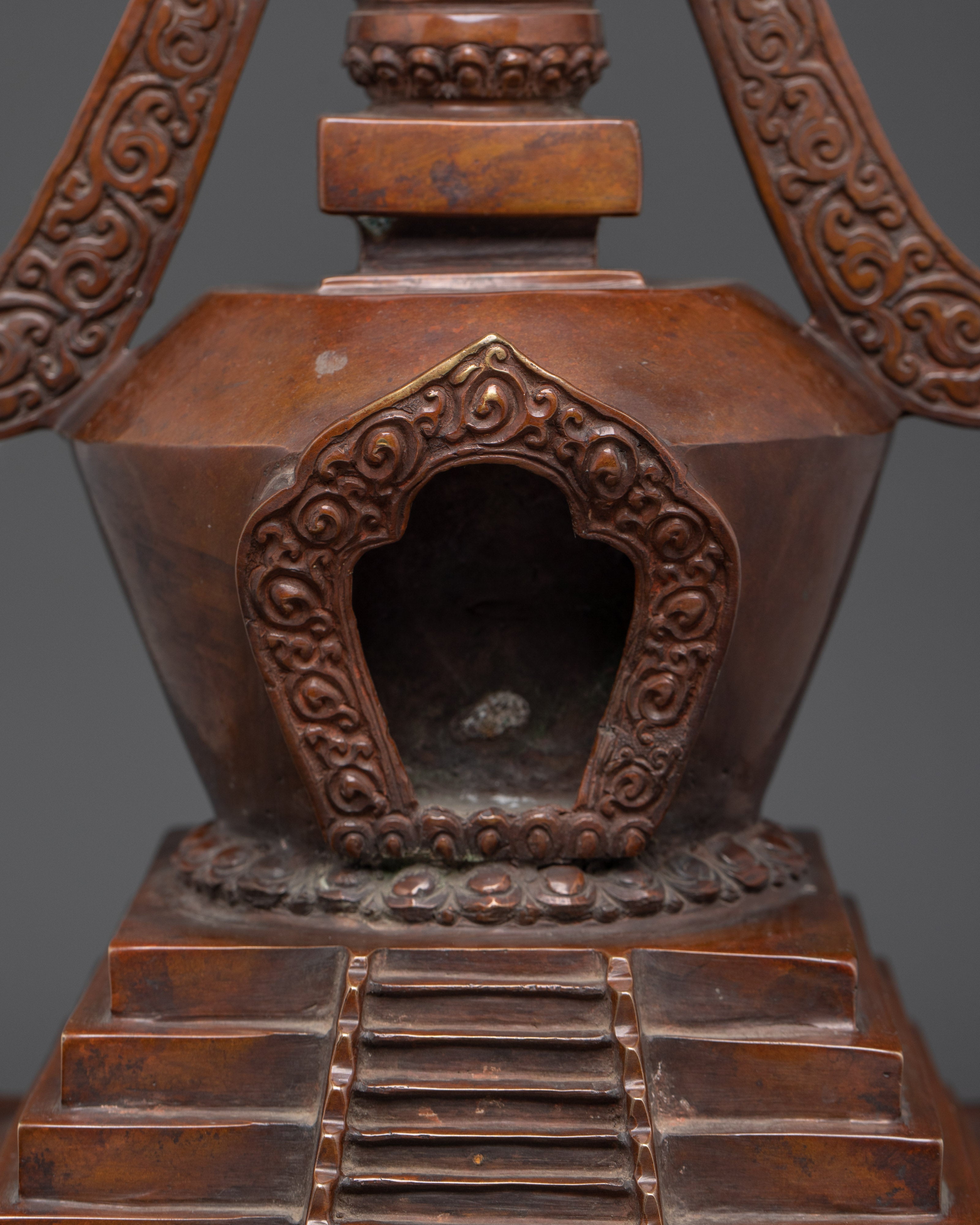 Oxidized Copper Tibetan Stupa | Handmade Buddhist Ritual Sculpture for Shrine