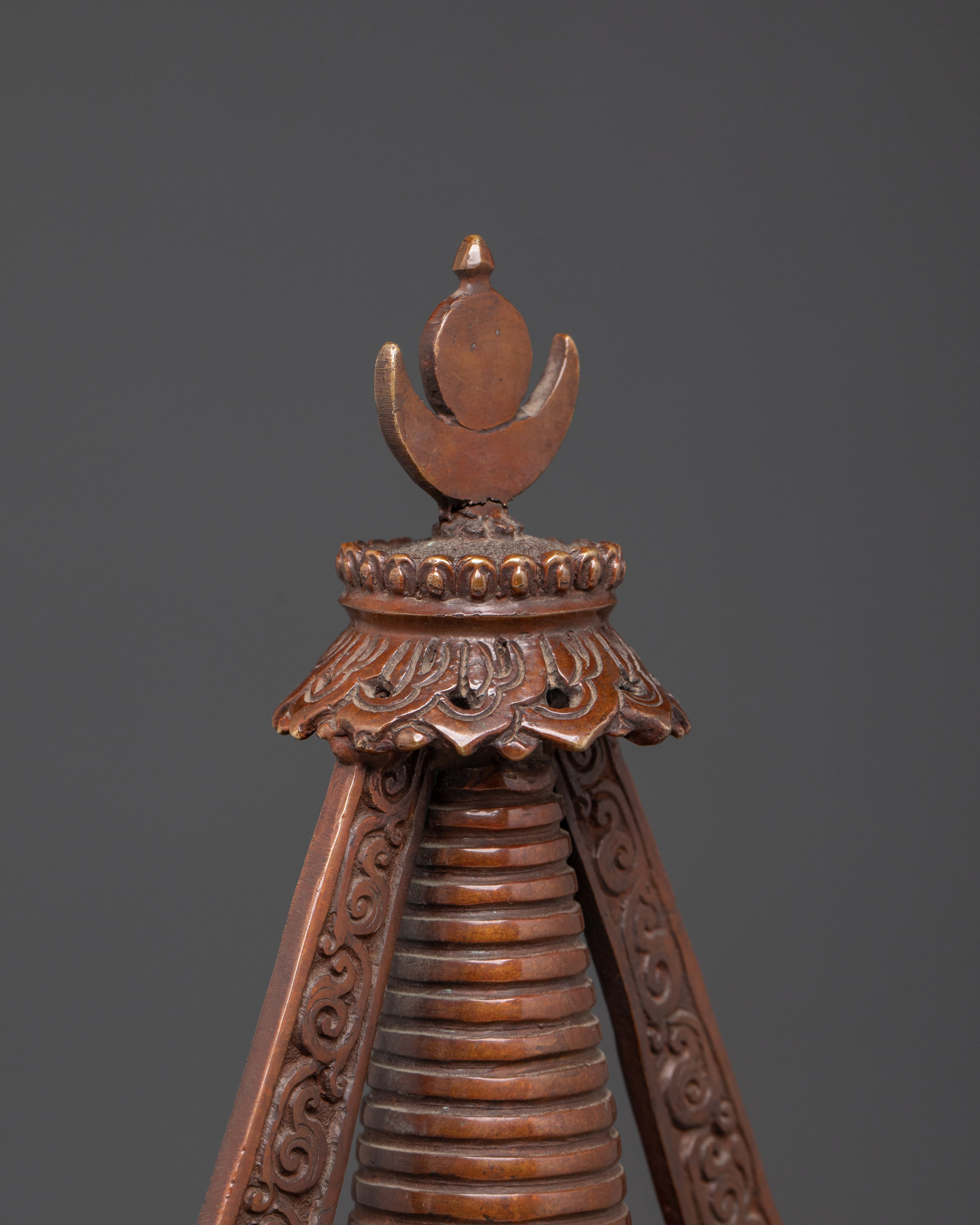 Oxidized Copper Tibetan Stupa | Handmade Buddhist Ritual Sculpture for Shrine