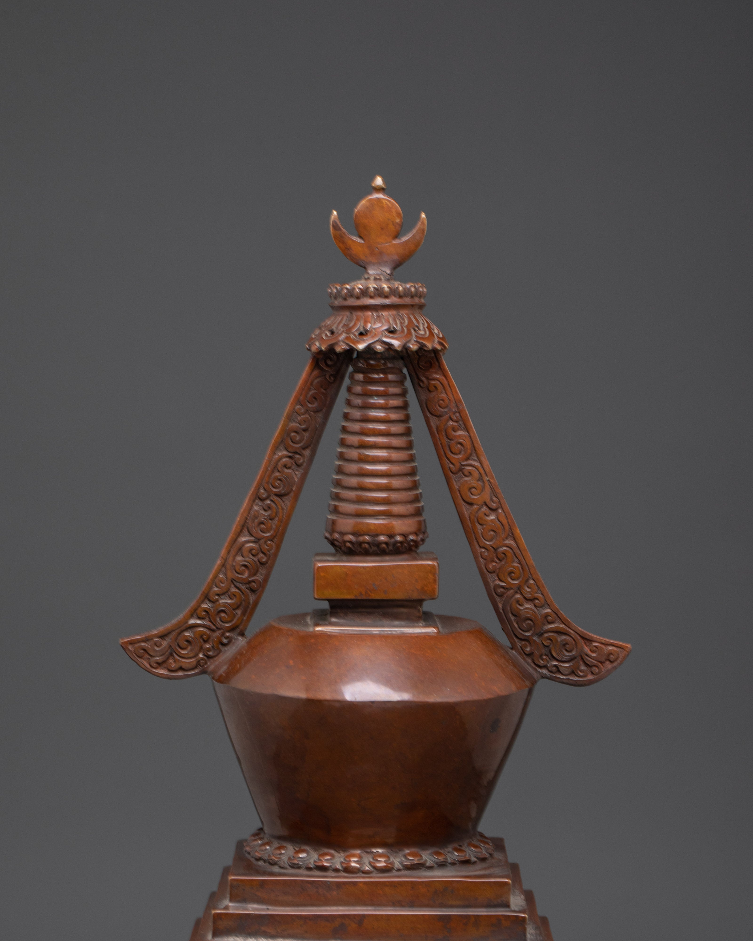 Oxidized Copper Tibetan Stupa | Handmade Buddhist Ritual Sculpture for Shrine