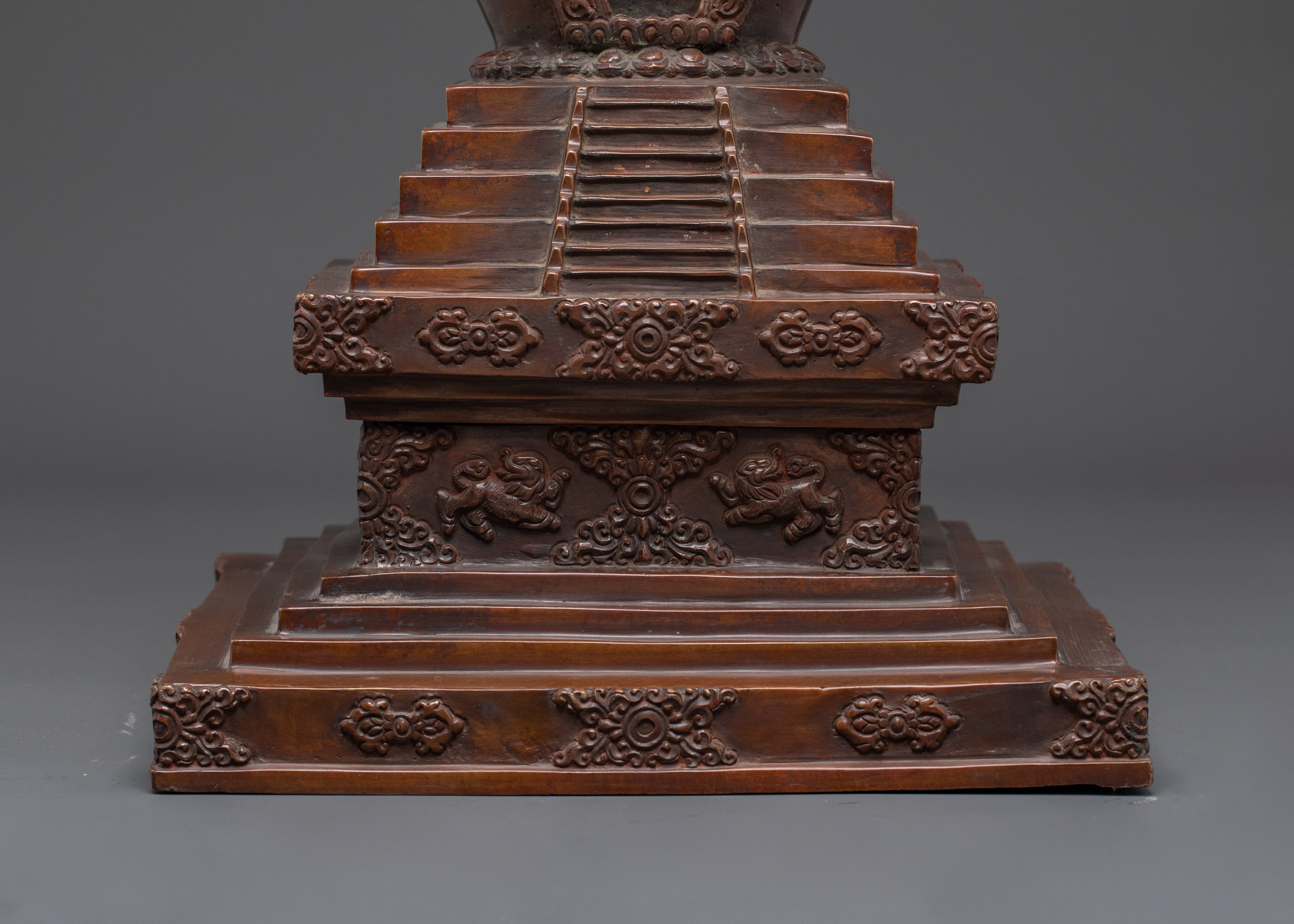 Oxidized Copper Tibetan Stupa | Handmade Buddhist Ritual Sculpture for Shrine