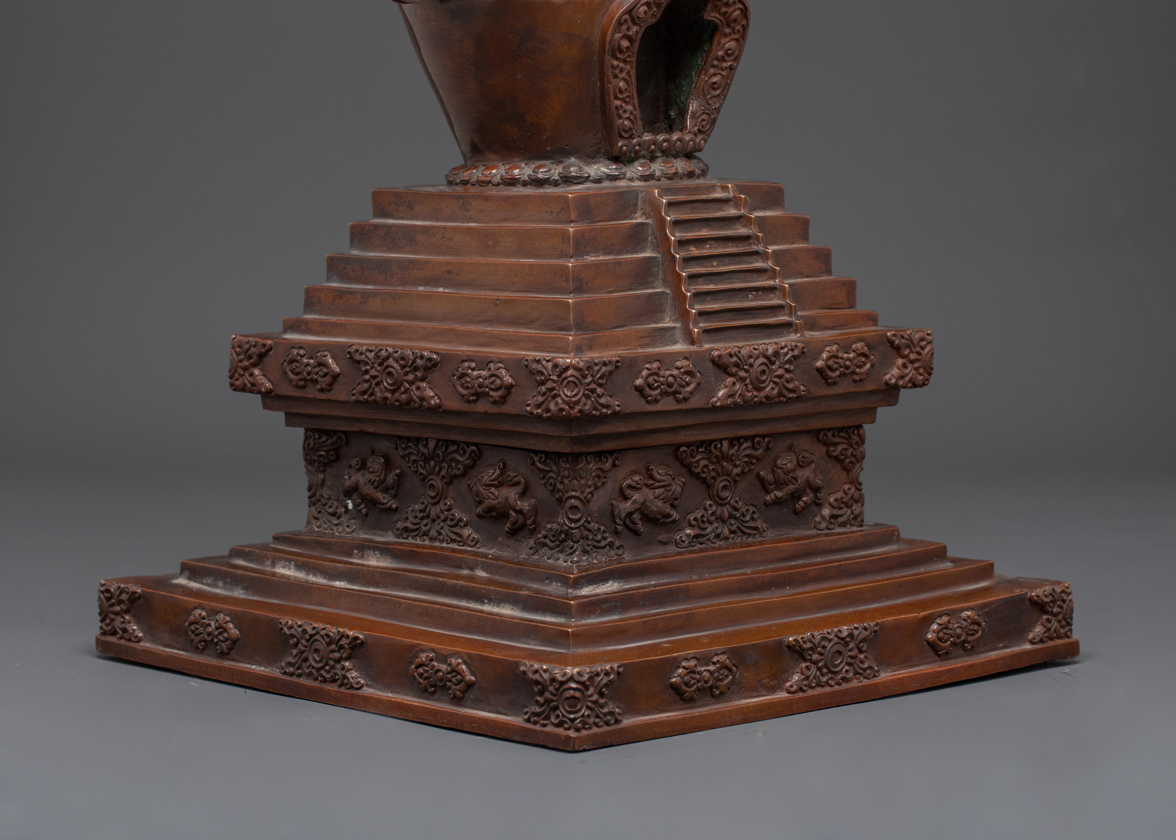 Oxidized Copper Tibetan Stupa | Handmade Buddhist Ritual Sculpture for Shrine