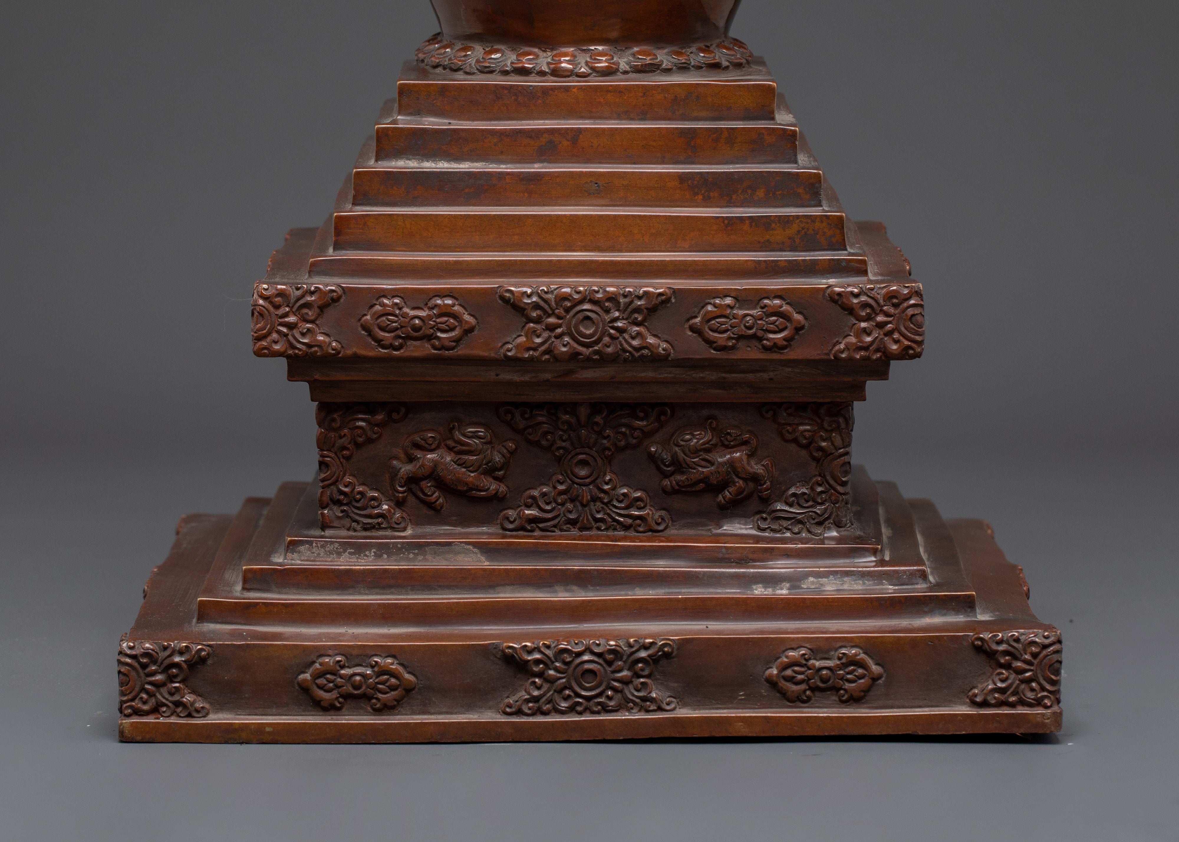 Oxidized Copper Tibetan Stupa | Handmade Buddhist Ritual Sculpture for Shrine