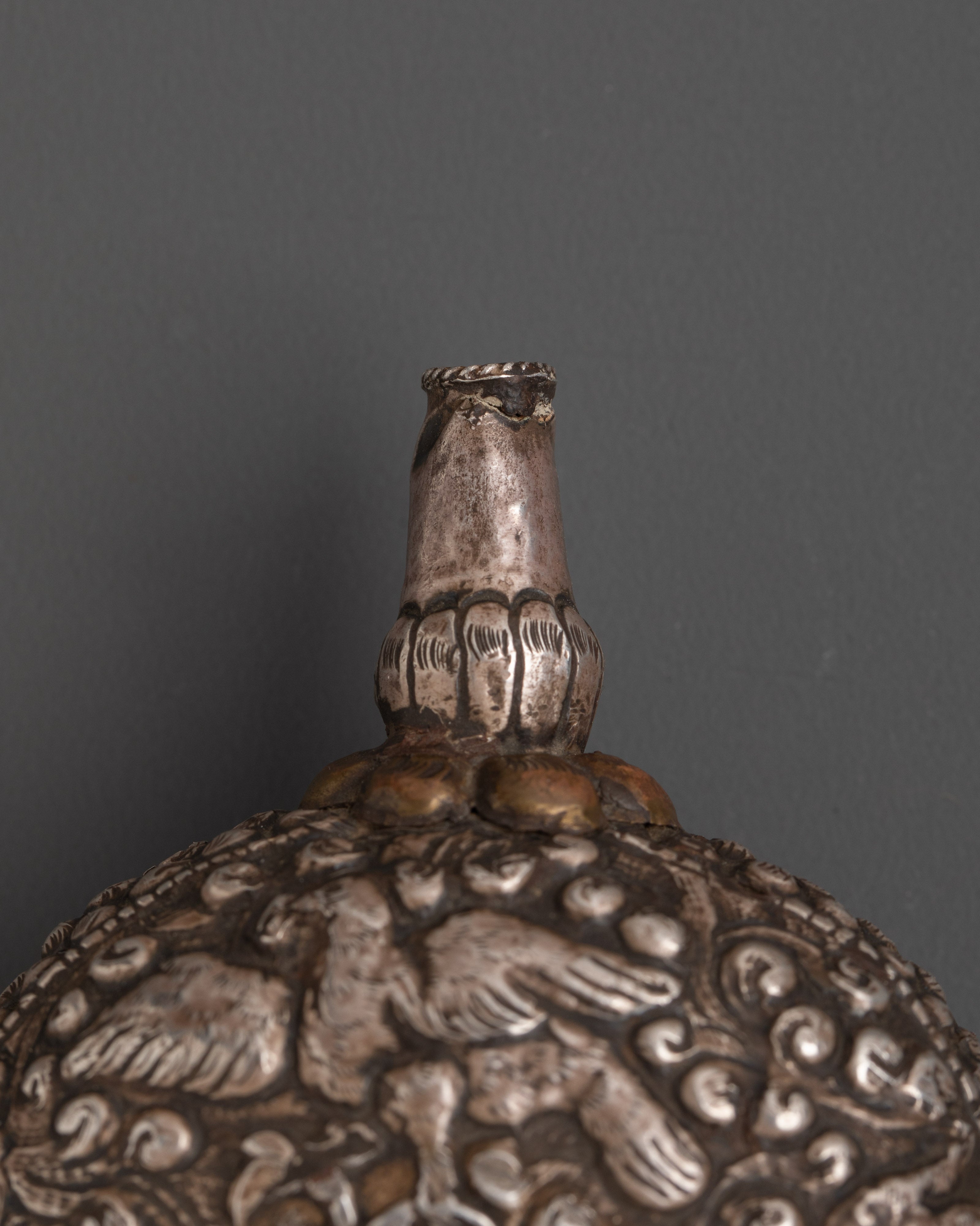 Handcrafted Tibetan Silver Snuff Bottle | 92.5 Silver with Red Coral