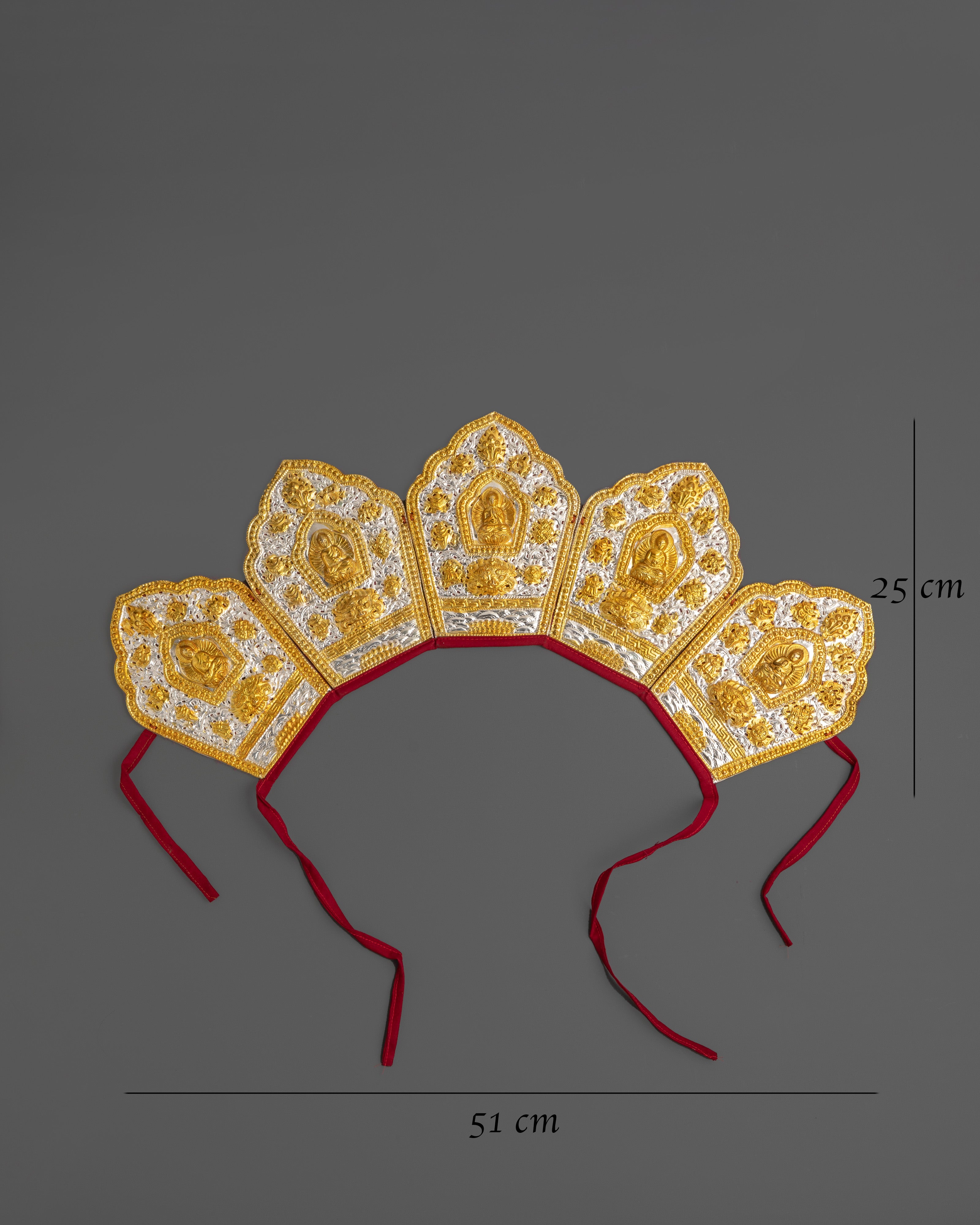 Tibetan Rig Nga Crown | Five-Buddha Gold & Silver Plated Ritual Headdress
