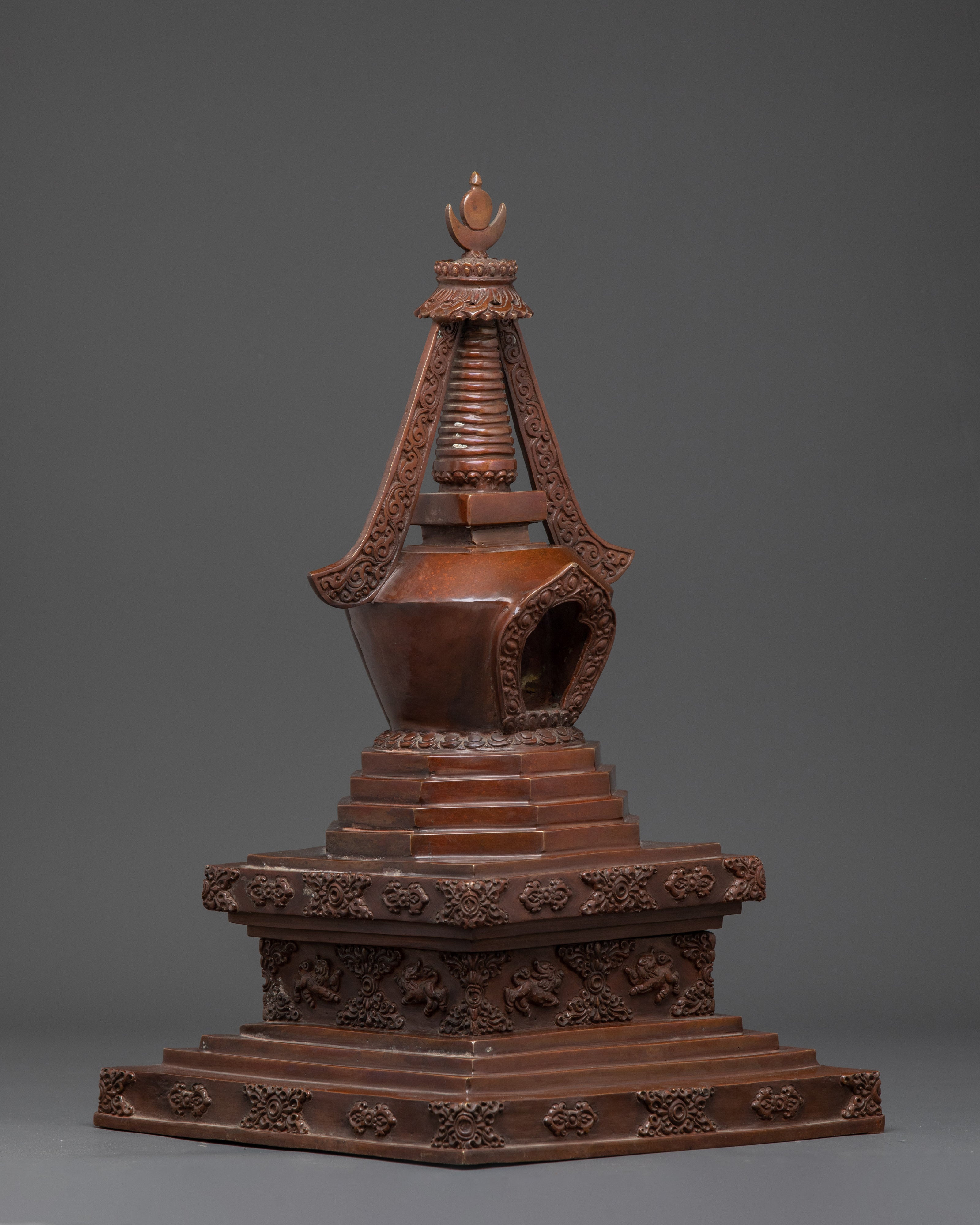 Handcrafted Buddhist Oxidized Copper Stupa | For Spiritual Altars
