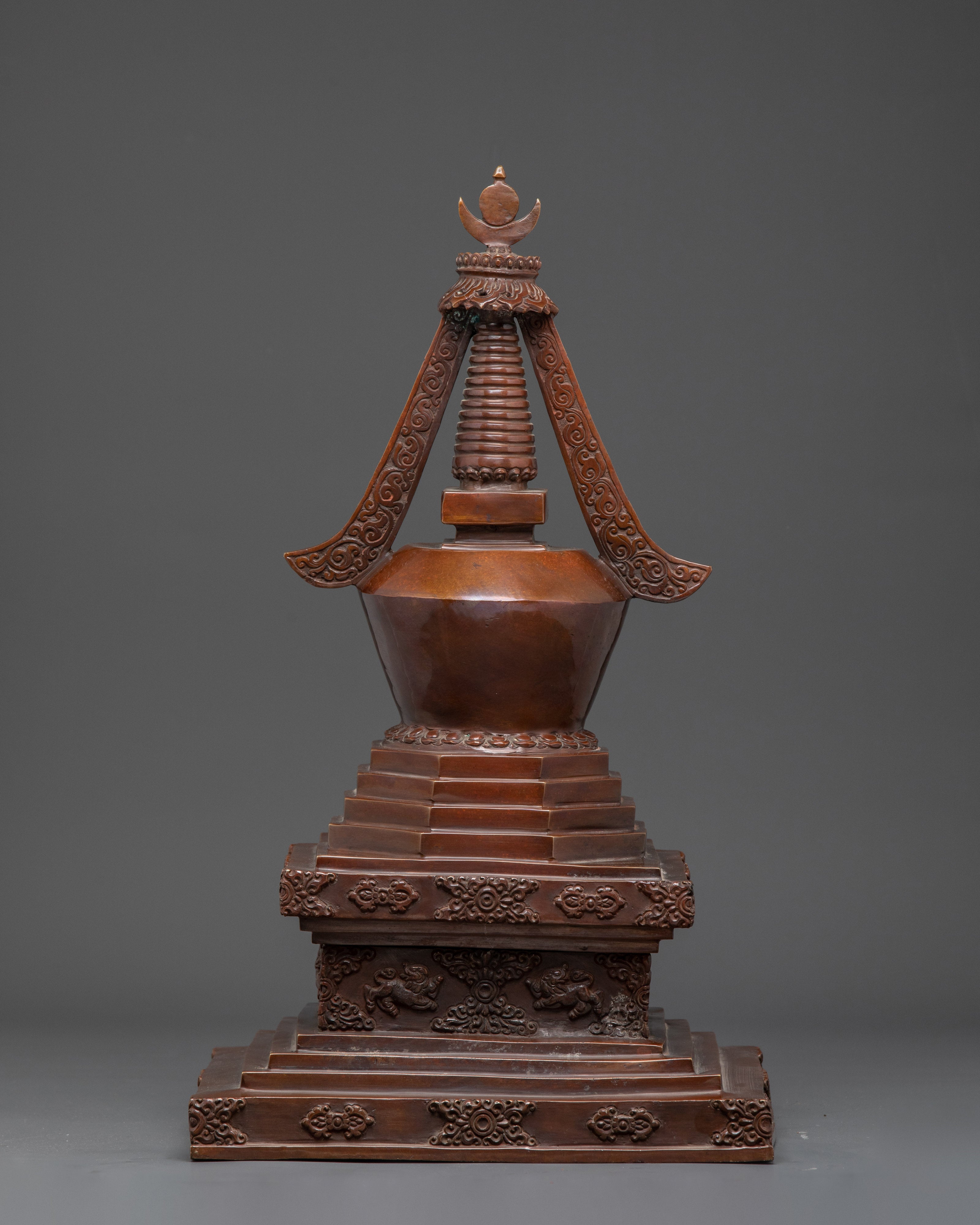 Handcrafted Buddhist Oxidized Copper Stupa | For Spiritual Altars