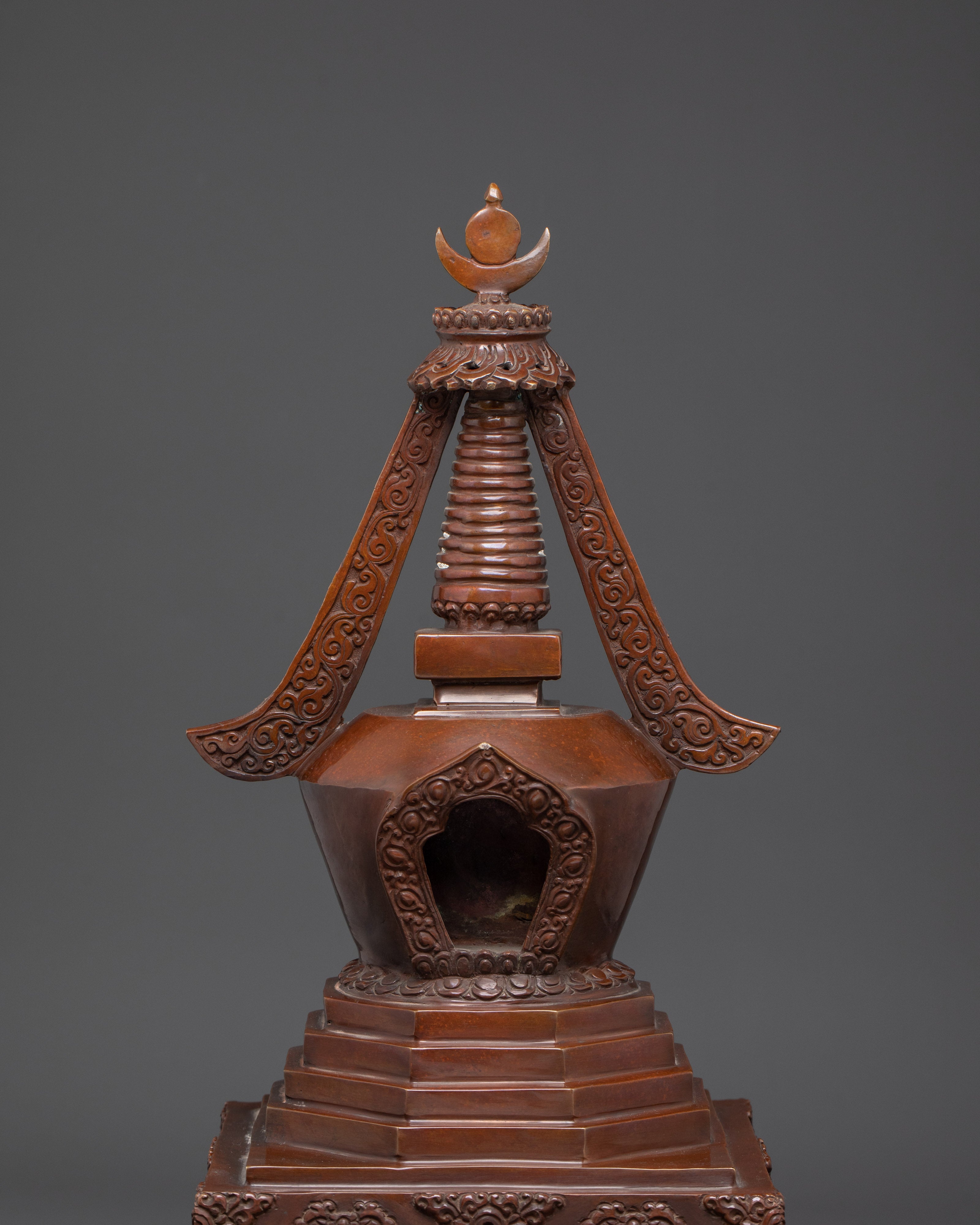 Handcrafted Buddhist Oxidized Copper Stupa | For Spiritual Altars